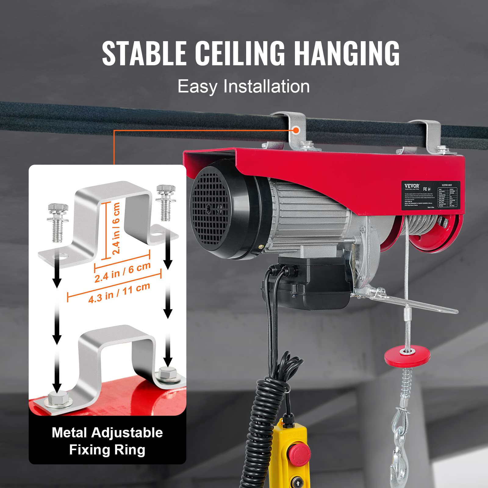 VEVOR 2200LBS Electric Hoist Winch - 110V Steel Lift with Remote Control & Single/Double Slings - Heavy Duty for Factory, Warehouse, Construction, Mining - Perfect for Lifting Equipment, Materials, and Machinery