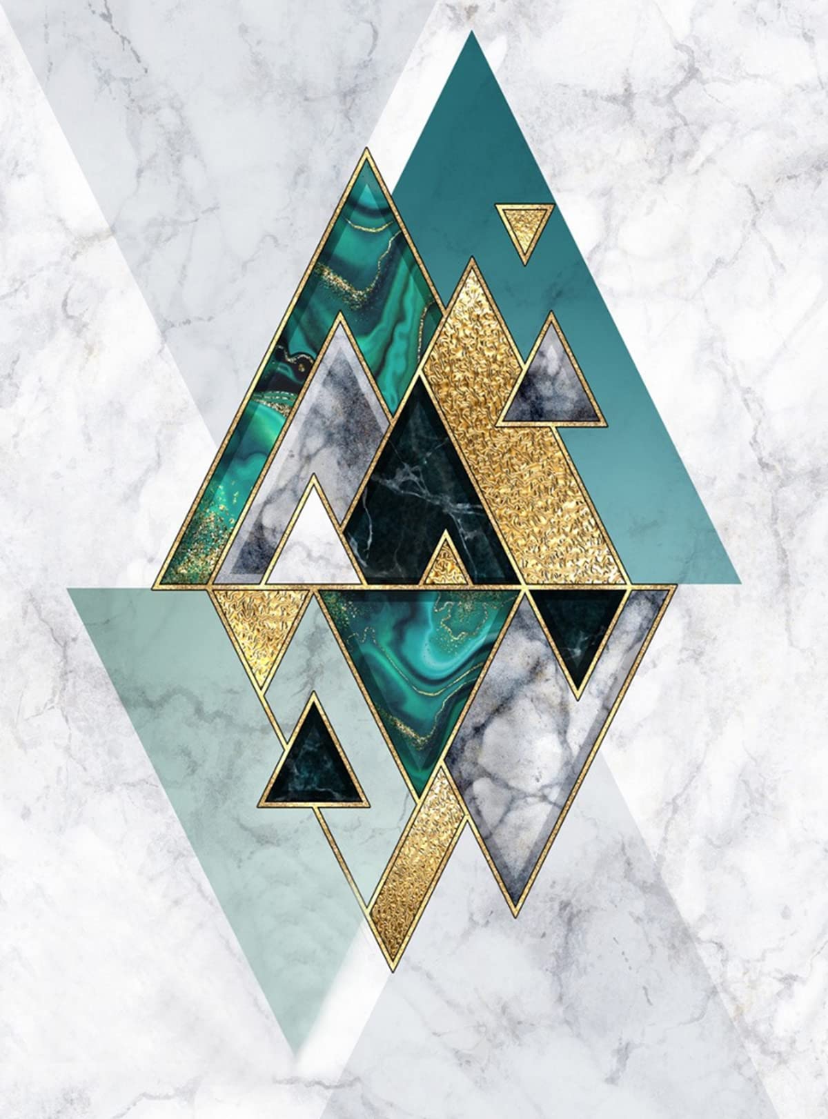 White Green Gold Geometric Patchwork Area Rug 6x9 - Marble Aesthetic Washable Soft Carpet for Living Room, Bedroom, Dining Room & Home Office - Indoor Floor Mat for Luxurious Center Room Decor