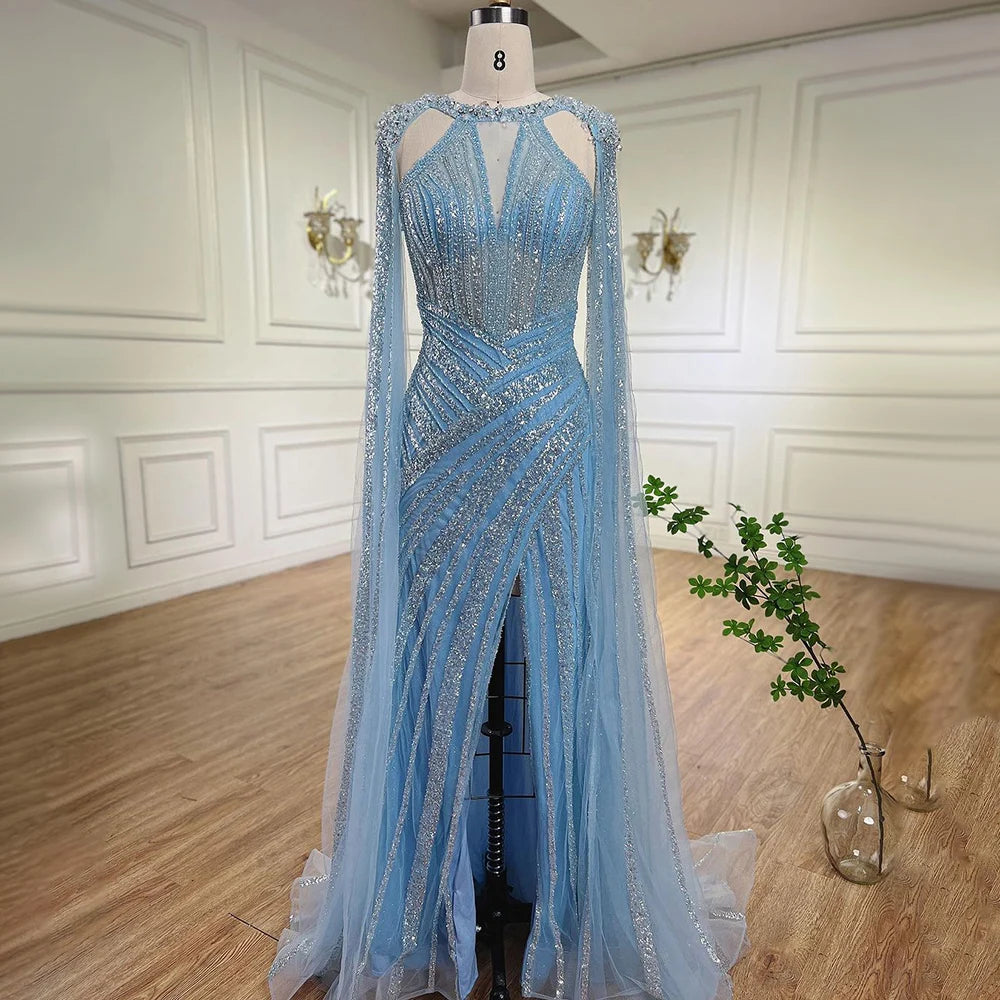 Elegant Yellow Crystal Evening Gown with Cape Sleeves - LA72085 for Prom, Gala & Formal Events