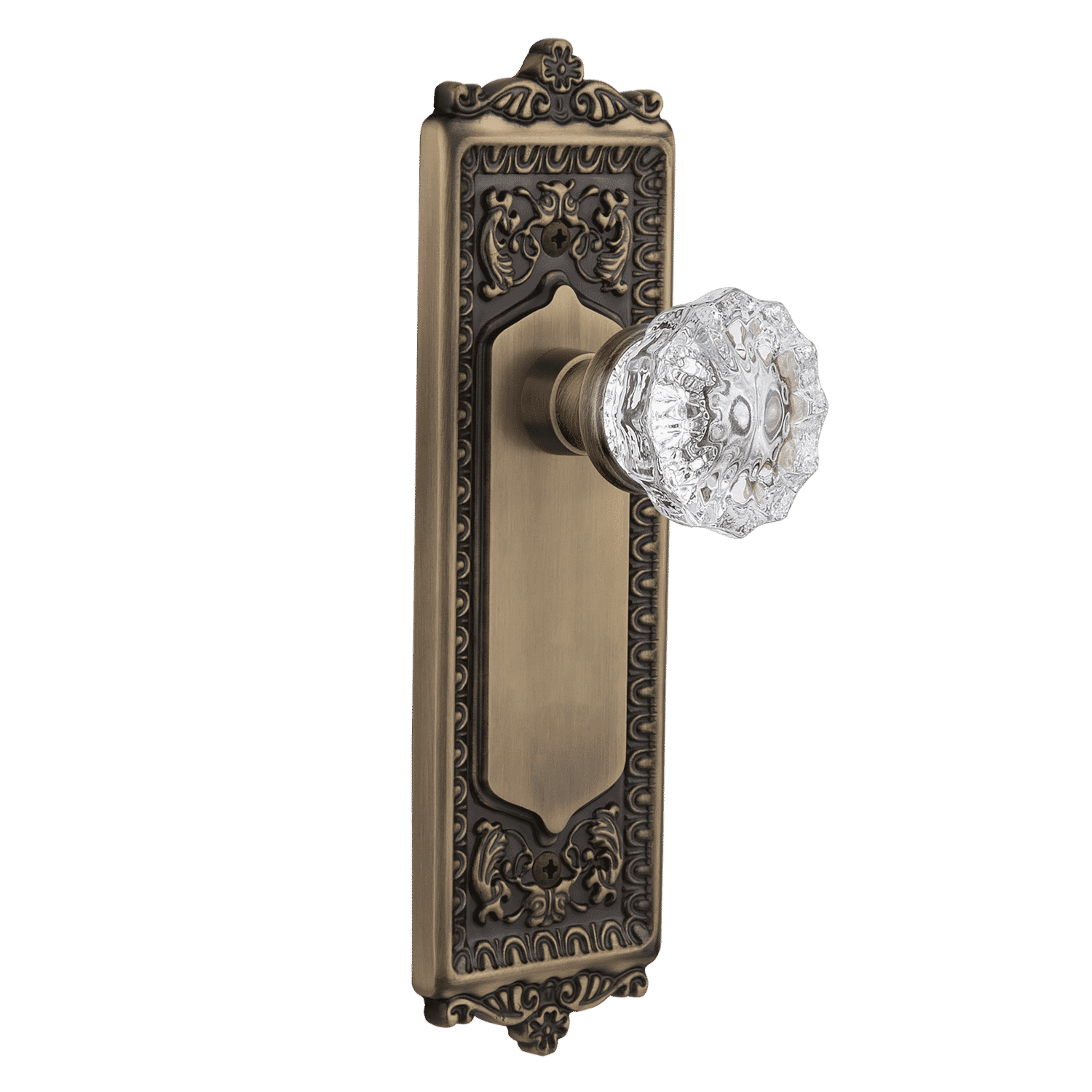 Antique Brass Egg & Dart Long Plate with Crystal Knob - Elegant Cabinet Hardware for Kitchen, Bathroom & Furniture Restoration