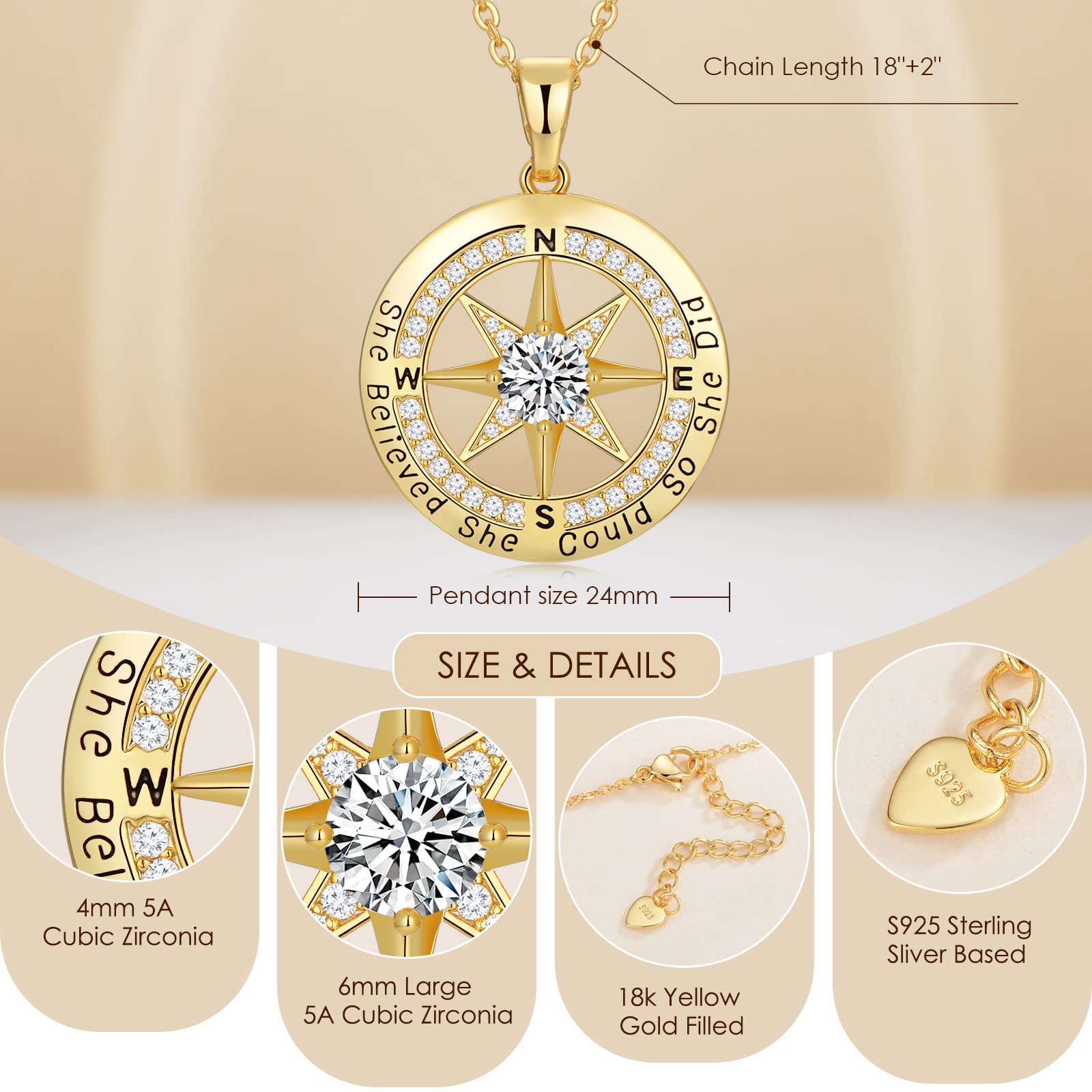 2024 Graduation Gifts for Women - S925 Sterling Silver Compass Necklace for Girls, College & High School Graduation Jewelry | Perfect Gift for Wife, Girlfriend, Sister, Daughter, Niece | Elegant Everyday Wear & Special Occasion Jewelry