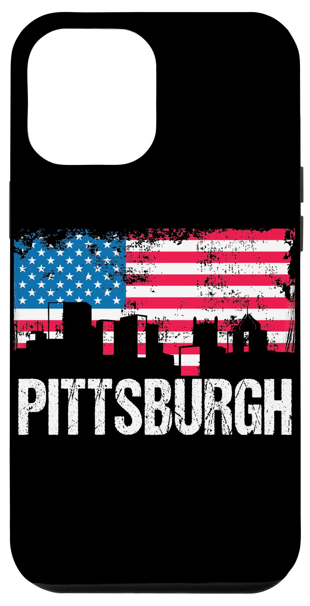 iPhone 12 Pro Max Case with US Flag & Pittsburgh Skyline Design - Durable Protective Phone Cover for Travelers, Patriotic Gifts, Everyday Use
