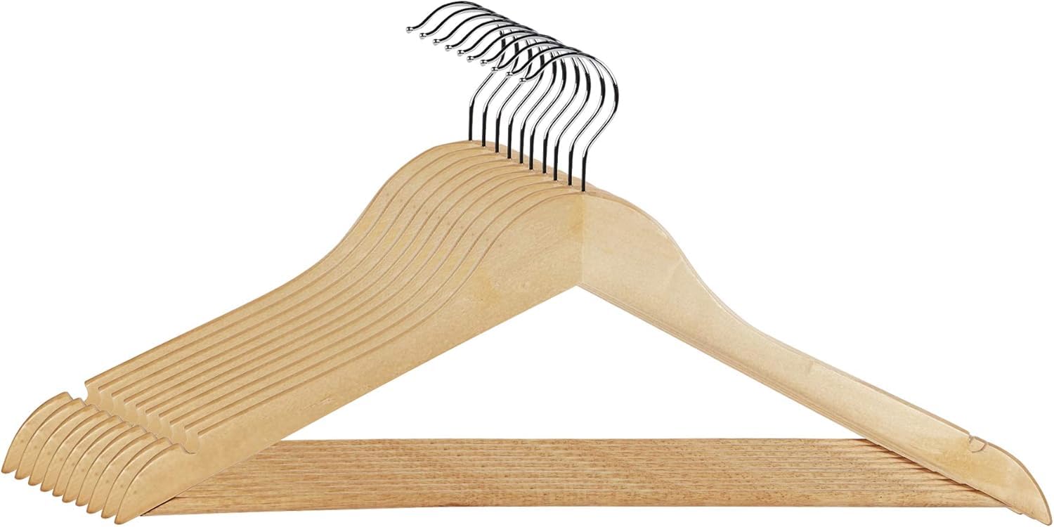 Premium 40-Pack ZENO Wooden Coat Hangers with 360° Rotating Hooks - Space Saving Closet Organizer for Jackets, Suits & Sweaters | Durable Round Trouser Bar & Shoulder Notches | Perfect for Home, Office & Retail Store Wardrobe Organization