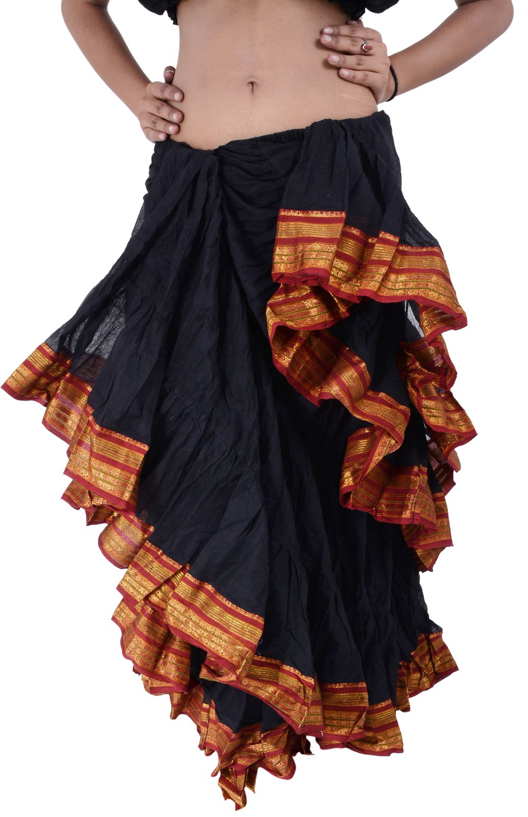 25 Yard American Tribal Style Dance Cotton Tiered Flounce Maxi Full Skirt - Perfect for Belly Dancing, Tribal Fusion, and Boho Fashion Performances