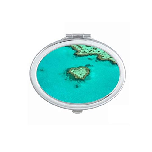 DIYthinker Ocean Heart-Shaped Island Nature Picture Mirror - Portable Folding Double-Sided Makeup Mirror with Stand (Perfect for Travel, Home Vanity & Gift)