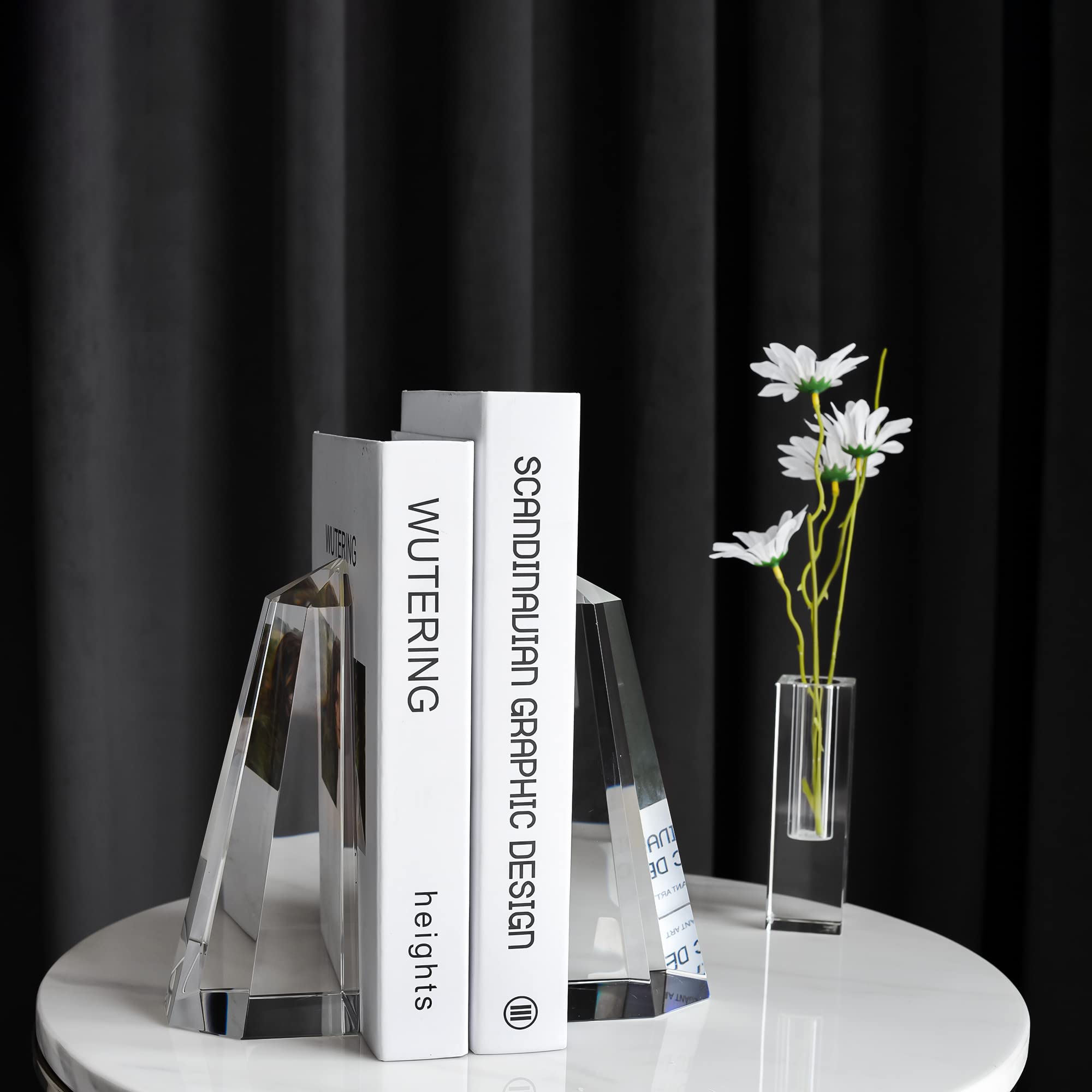 Handmade Crystal Bookends - Half-Obelisk Design Decorative Book Holder for Office, Home & Desk - Perfect for Bookshelves, Study Rooms & Gift Giving (1 Pair)