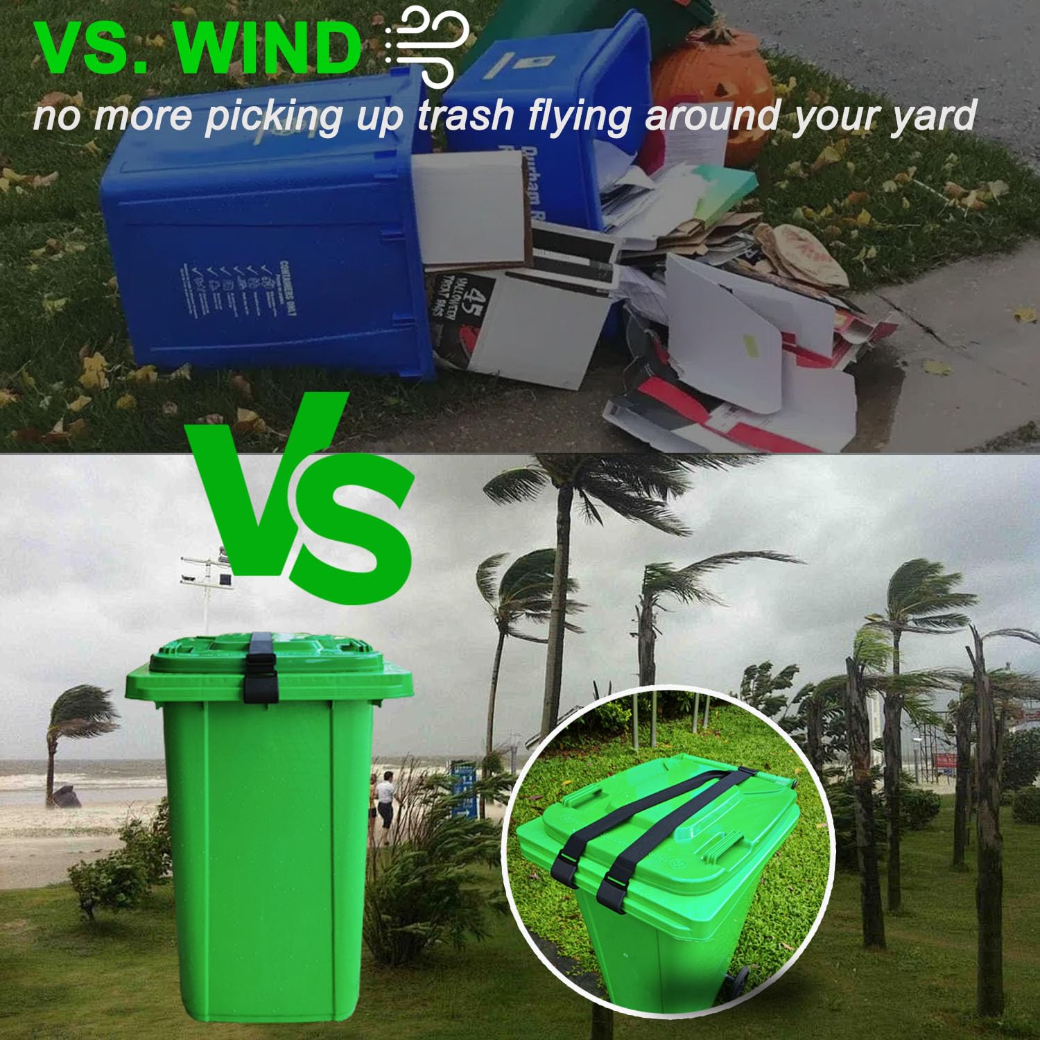 Universal Adjustable Metal Double Claw Trash Can Lock Strap - 1PC Secure Garbage Bin Lid Lock for Raccoons & Animals | Outdoor Trash Can Bungee Cord Belt for Home, Camping & Backyard Use