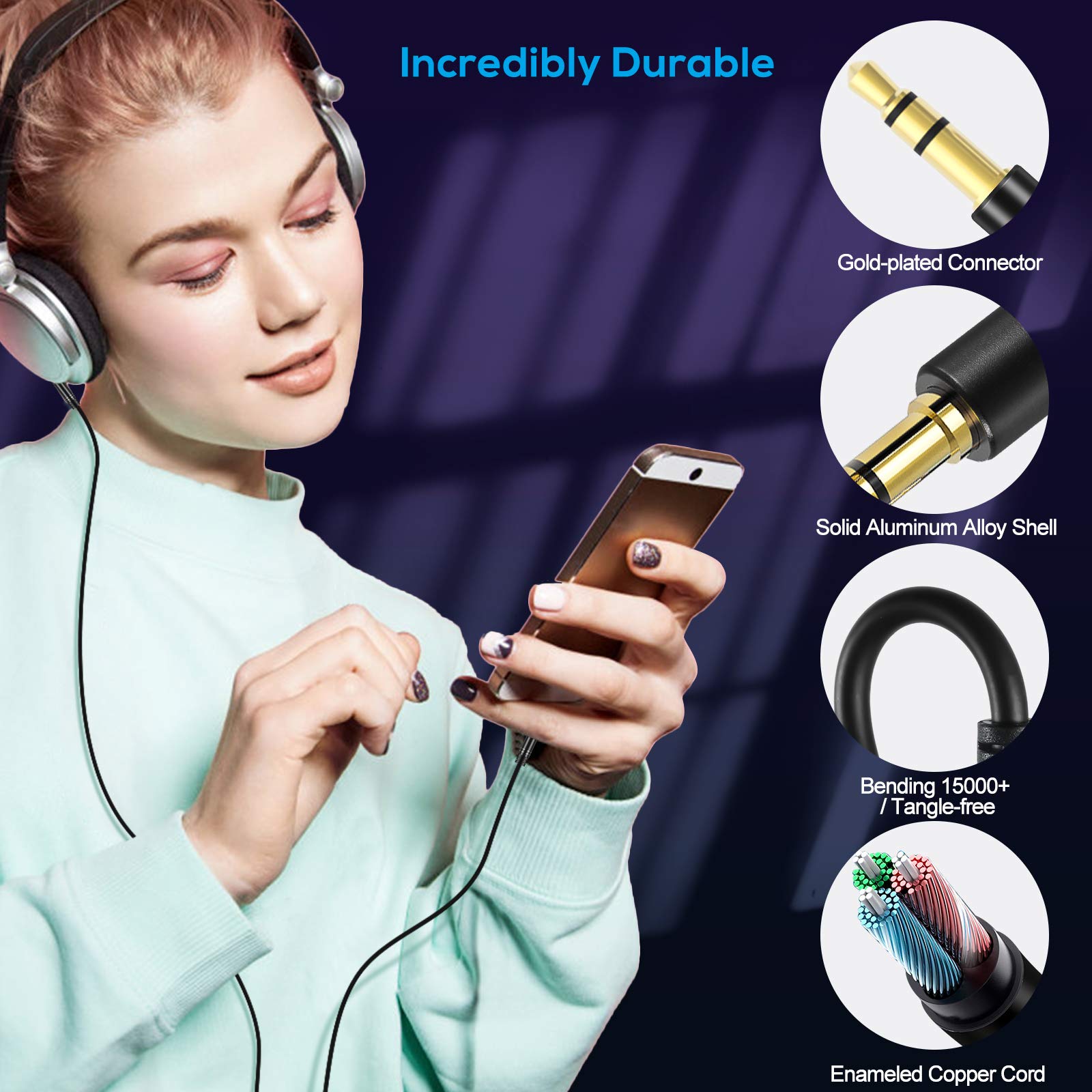 ZHUOSHENG 3.5mm Stereo Audio Extension Cable 3M/10ft - Male to Male Aux Cable for Headphones - Compatible with iPhone, Android Phones, Laptop, PC, Tablet, iPad, TV - Perfect for Home Theater, Gaming, Music Streaming & Office Use