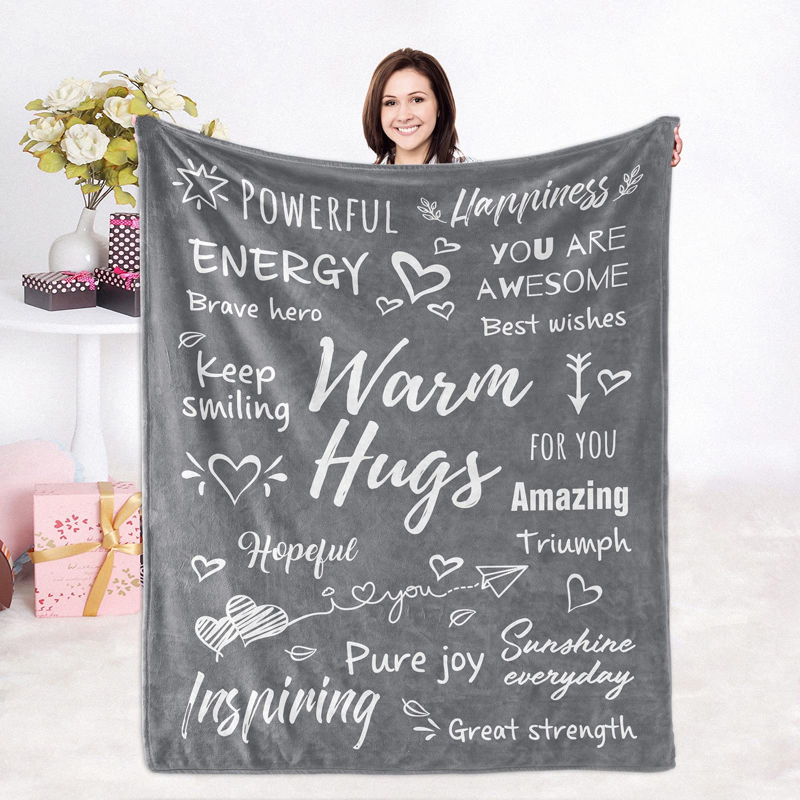 Inspiring Sympathy Gifts for Women & Men - Soft Warm Hugs Throw Blanket for Mom, Dad, Friends & Colleagues (Grey) - Perfect for Comfort, Home Decor & Thoughtful Presents