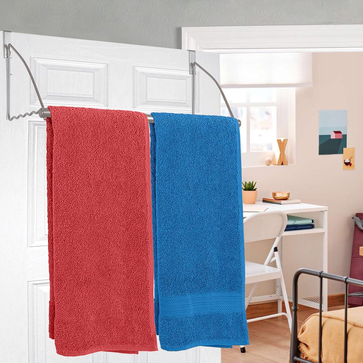 HOLDN’ STORAGE Over The Door Hanger - Space Saving Clothes & Towel Organizer for Bathroom, Bedroom, Closet - Durable Gray Door Rack for Hanging, Drying & Storage - Perfect for Small Spaces, Apartments & Dorm Rooms
