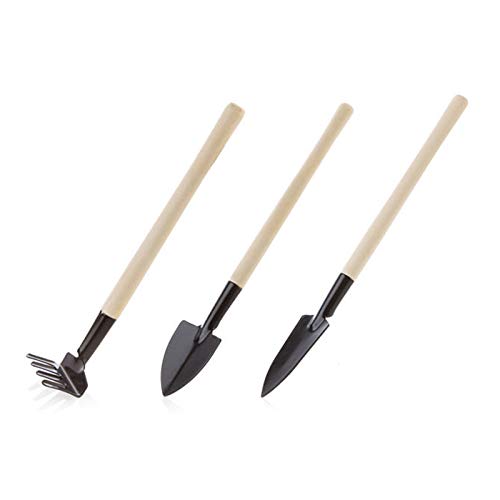 Mini Shovel Rake Set - 3Pcs Wooden Handle Garden Tools for Plants, Bonsai & Indoor Planting | Perfect for Small Spaces, Container Gardening & Succulent Care