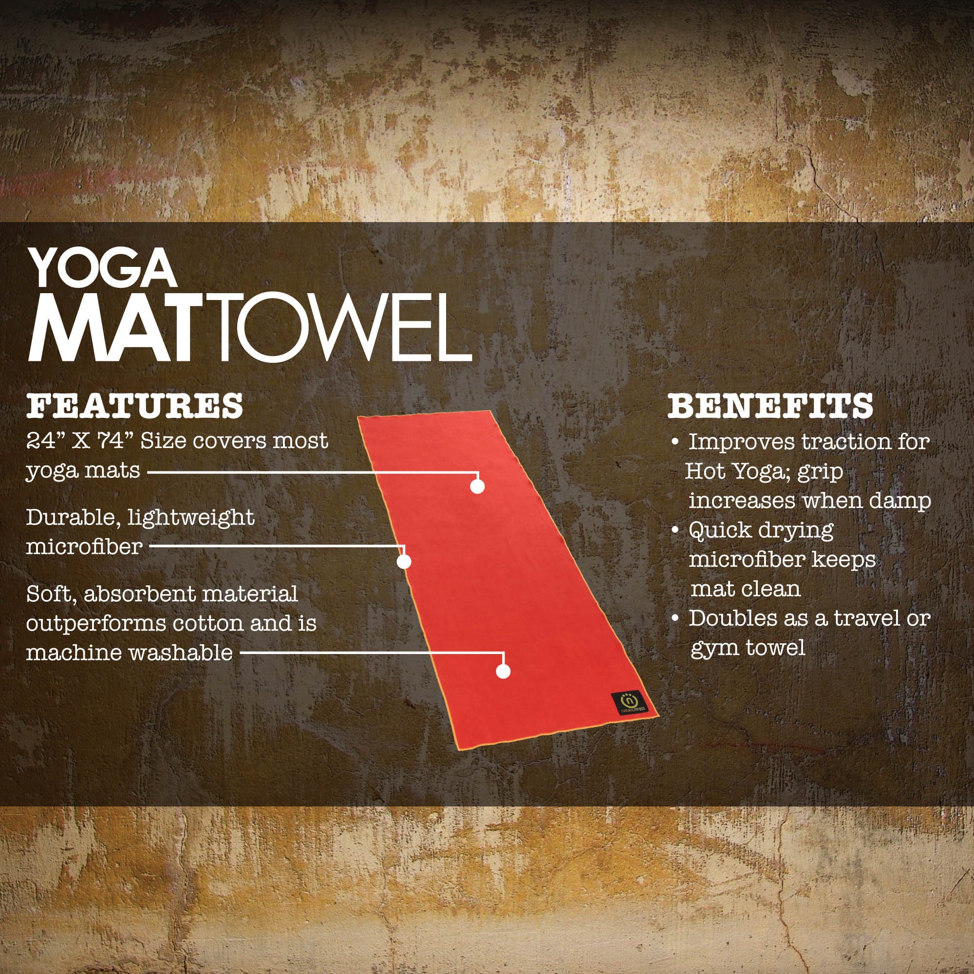 Premium Hot Yoga Microfiber Towel - Ultra Lightweight, Quick Dry & Non-Slip - Perfect for Bikram Yoga, Pilates & Gym Workouts - Ideal for Hot Yoga Studios & Home Workouts