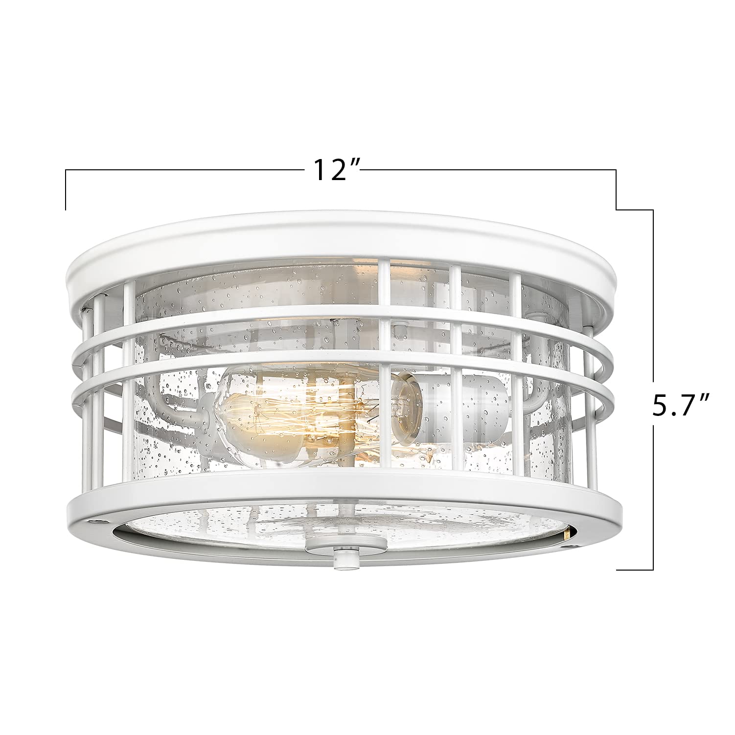 Modern Flush Mount Ceiling Light Fixture - 12 Inch White Seeded Glass LED Light for Kitchen, Bedroom, Laundry Room - Perfect for Modern Home, Apartment and Office Lighting - ZW01-F WH