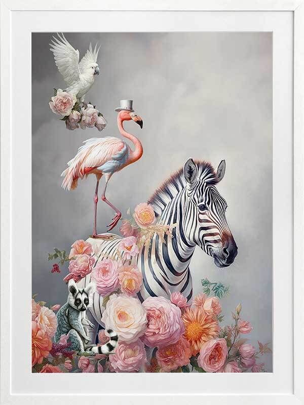 Fantastical Friends Framed Art Print - Whimsical Animal Wall Decor for Nursery, Kids Room & Playroom - Perfect Gift for Children's Bedroom or Classroom