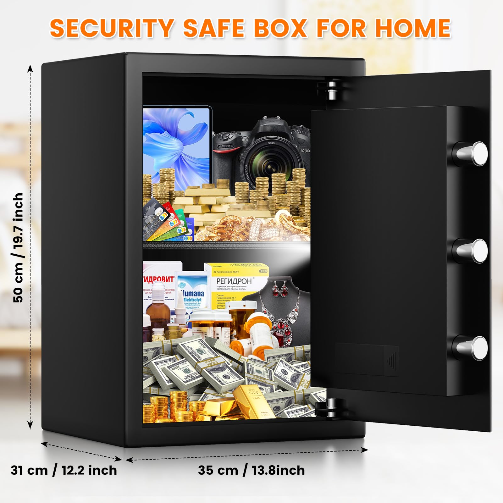 3.2 Cubic Foot Large Fireproof Safe Box for Home & Office - Digital Security Safe with Backup Keys, Alarm System, Water & Fire Resistant - Anti-Theft Protection for Documents, Cash, Jewelry (Perfect for Home Security & Business Use)