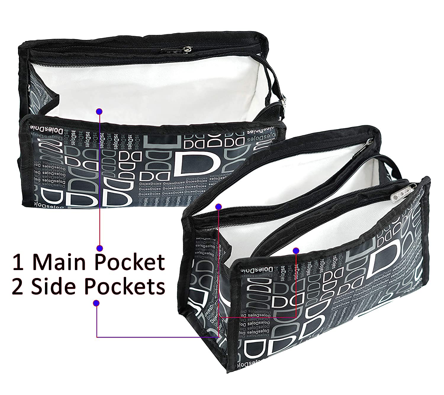 Pentbuns Set of 2 Clear Travel Organizer Bags - Waterproof Toiletry & Makeup Pouch with 2 Pockets (Black) - Perfect for Airplane Carry-on, Gym Essentials, and Cosmetic Storage