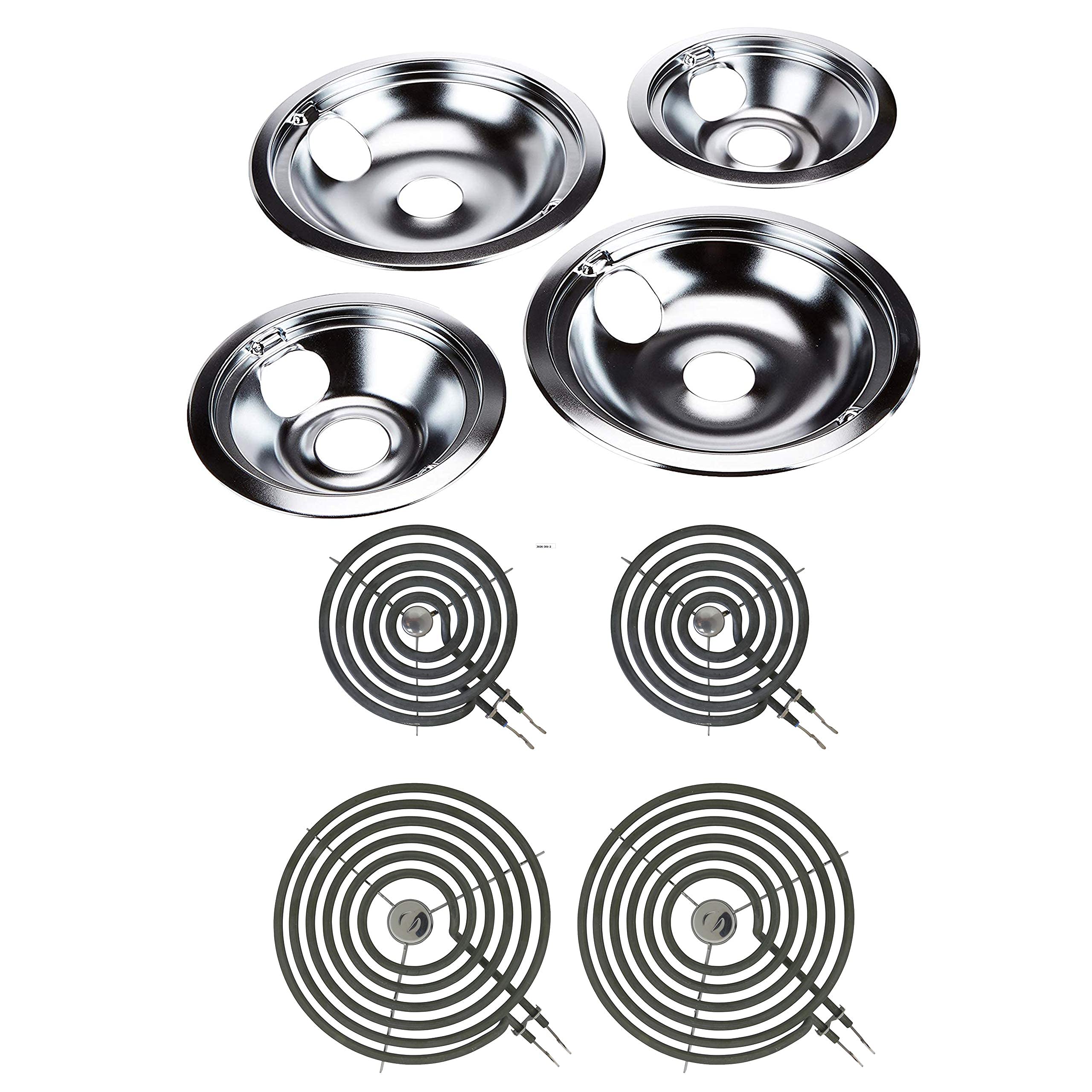 GE68C Chrome Drip Pan Bowls & WB30M1 WB30M2 Burner Surface Elements Replacement for GE Stove - Compatible with GE Electric Range Cooktop - Perfect for Kitchen Maintenance and Cooking Safety