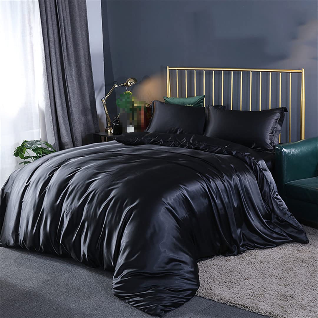 Luxury Satin Silk Bedding Set - Queen King Size Duvet Cover & Pillowcases - Soft Breathable Bed Linen for Comfortable Sleep - Perfect for Master Bedroom, Guest Room, and Hotel Decor