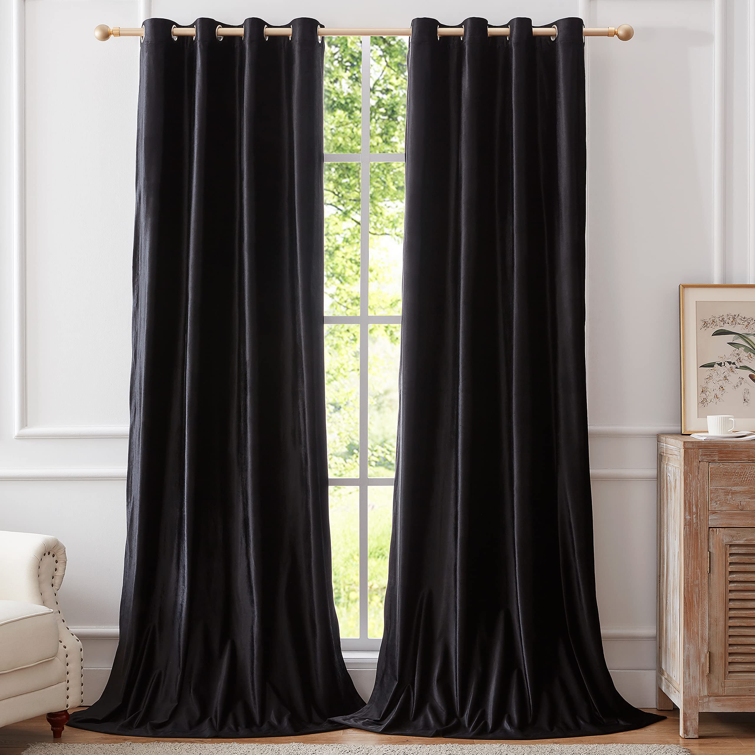 BULBUL 108 Inch Blackout Curtains - Thermal Insulated Velvet Drapes for Living Room & Bedroom, Set of 2 Panels | Room Darkening, Noise Reducing Window Treatments for Home Decor