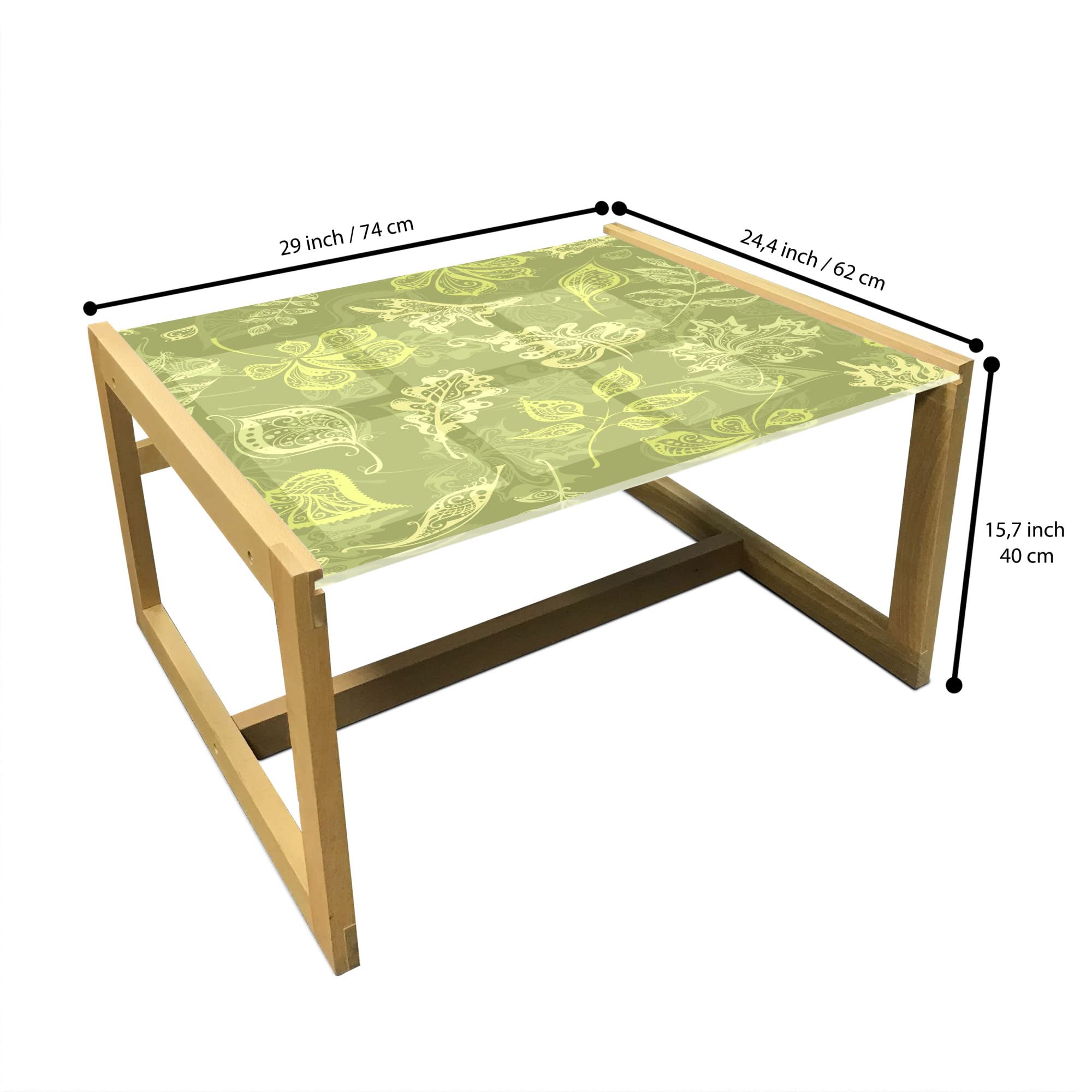 Ambesonne Green Olive Leaf Coffee Table - Acrylic Glass Top with Wooden Frame, Modern Office & Dorm Decor, Medium Size Home Furniture for Living Room, Bedroom, or Study Area