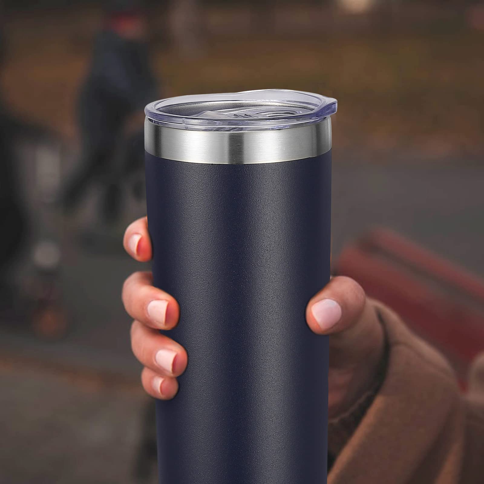 VEGOND 12 Pack 20 oz Stainless Steel Tumblers - Vacuum Insulated Skinny Travel Mugs with Lids & Straws, Double Wall Coffee Cup, Navy Blue - Perfect for Office, Gym, Camping & Outdoor Activities