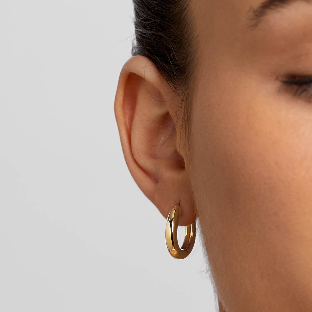 Gold Midi Curve Hoop Earrings for Women - Trendy Chunky Hollow Hoops - Perfect for Everyday Wear, Date Night & Office Outfits
