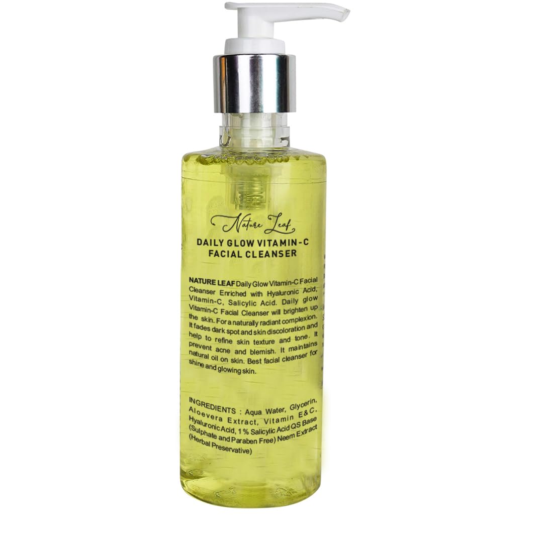 Nature Leaf Vitamin C Face Wash with Aloe Vera - Brightening & Hydrating Cleanser for Women & Men (7.1oz/210ml) - Gentle Daily Facial Cleanser for Glowing Skin, Acne Prone & Sensitive Skin Types