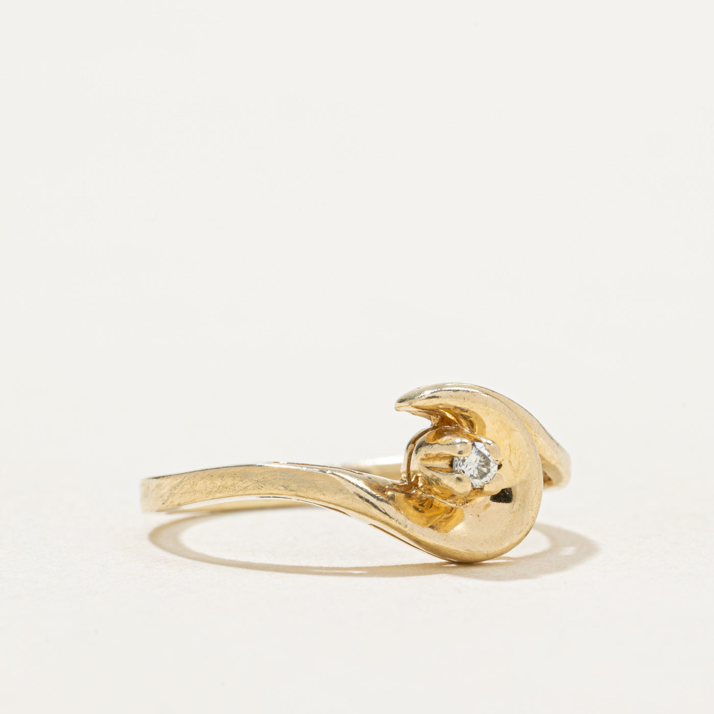 10K Gold Diamond Crescent Ring for Women - 0.02ctw Genuine Diamond Ring - Size 4.25 - Elegant Moon Shaped Jewelry for Anniversary, Birthday & Special Occasion Gifts