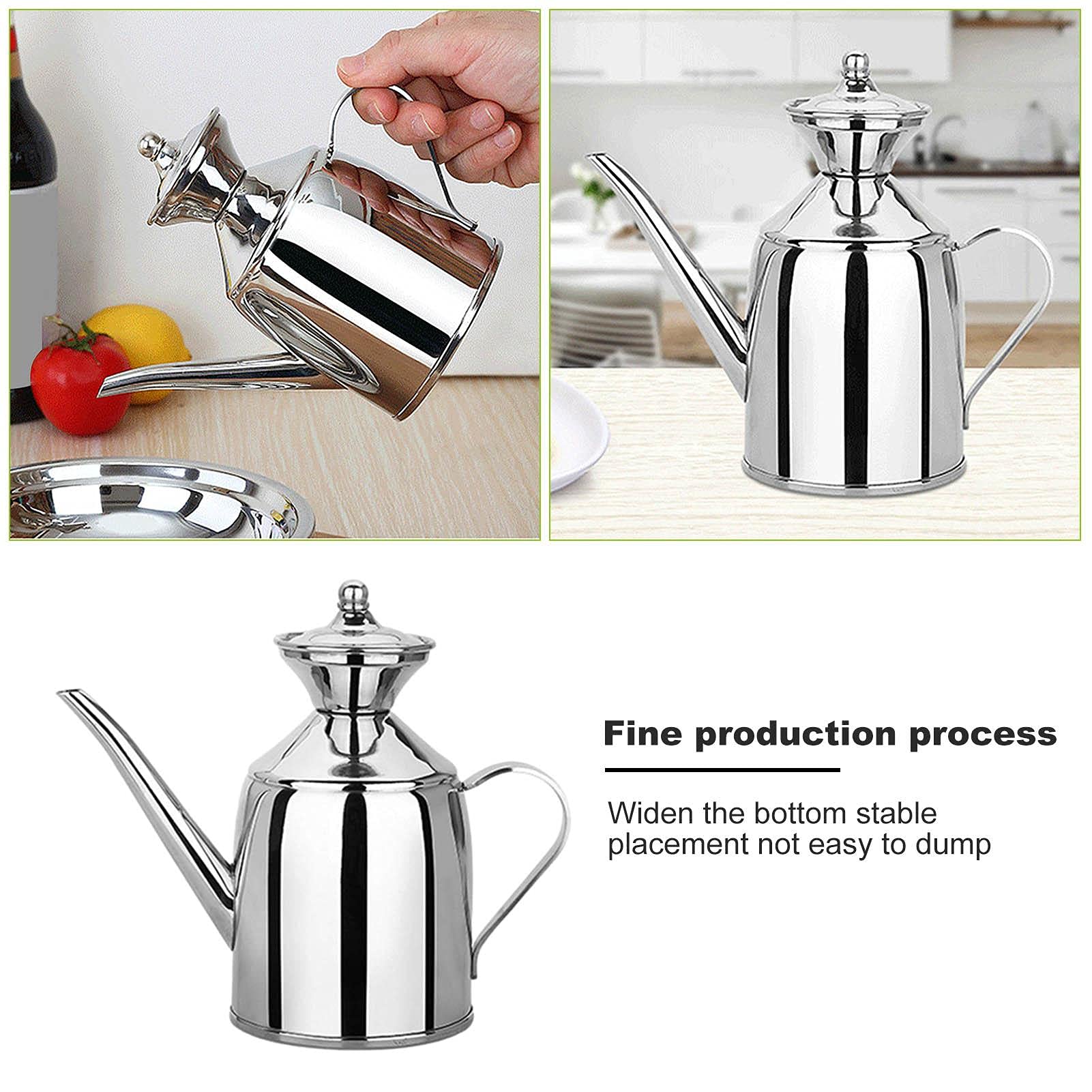 Premium Stainless Steel Olive Oil Dispenser - Leakproof Kitchen Oil Bottle with Drizzler Spout - Large Capacity for Cooking, Salad Dressing & Baking - Perfect for Restaurants & Home Kitchens