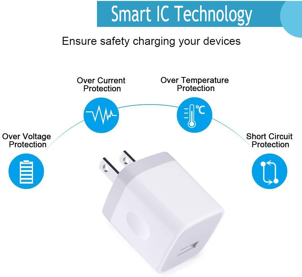 5-Pack iPhone Wall Charger Adapter - Fast USB Charging Plug with Single Port for iPhone 14/13/12/11/X/8 - Perfect for Home, Office & Travel