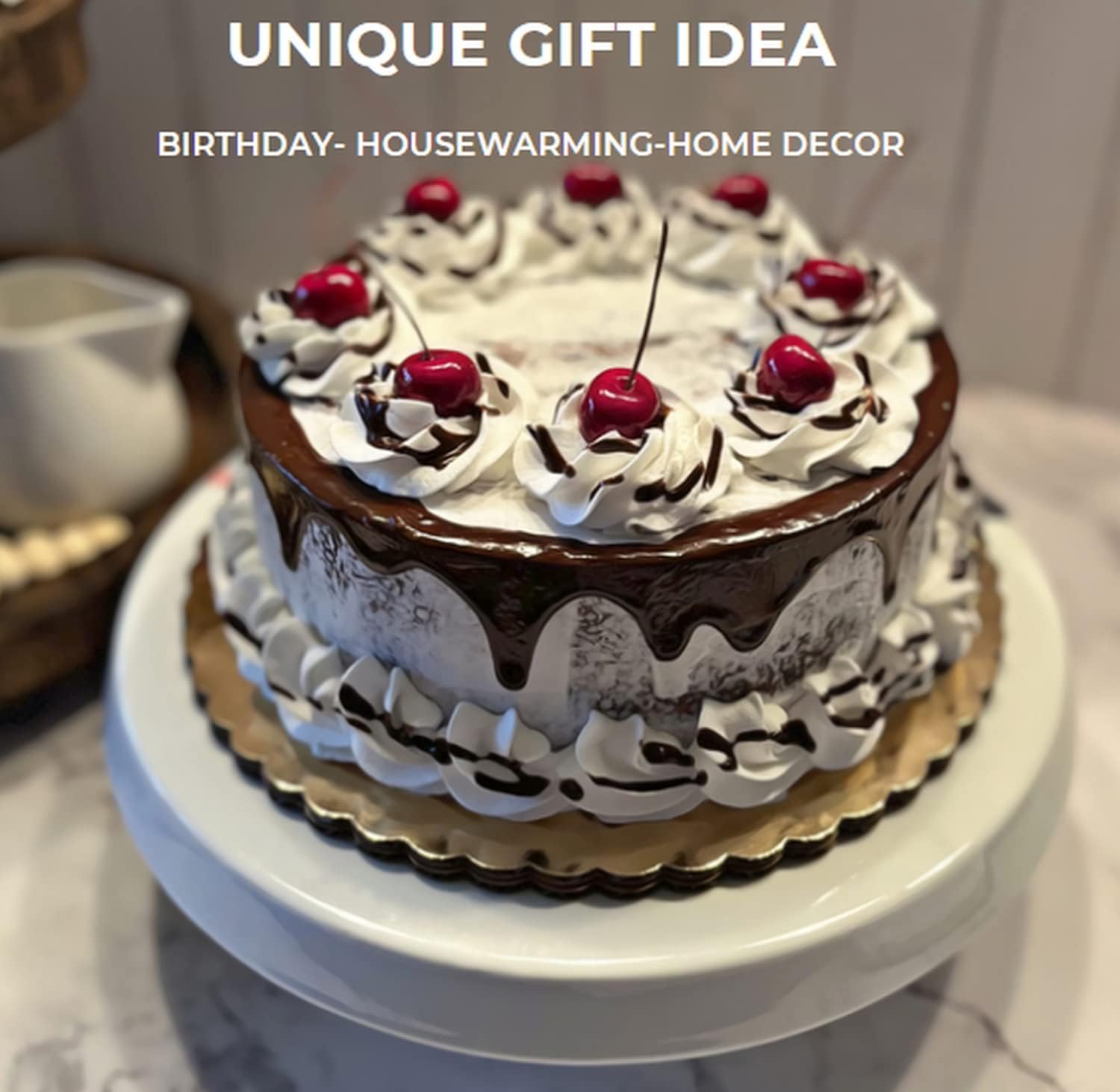 Dezicakes Handmade Fake Naked Black Forest Cake with Chocolate Drizzle & Cherries - Artificial Decorative Cake for Wedding, Party & Home Decor