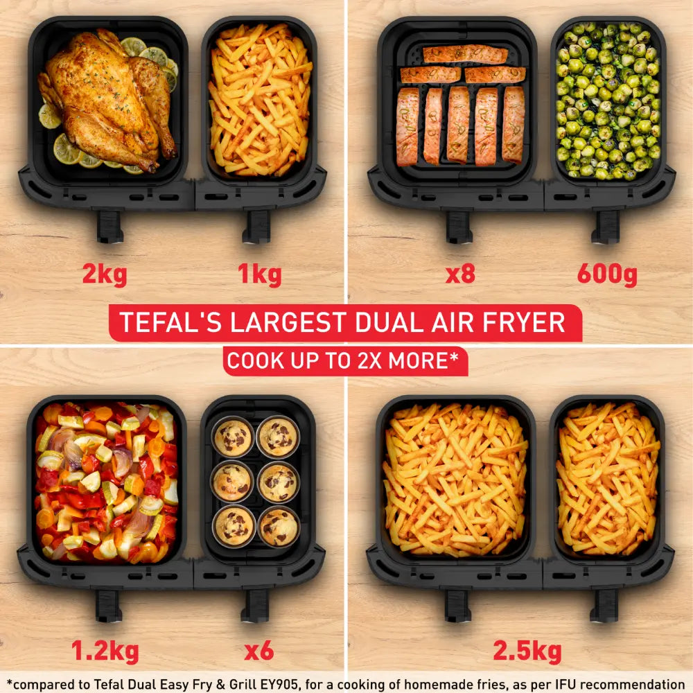 Tefal Dual Easy Fry XXXL 11L Air Fryer EY9428 - Large Capacity Digital Air Fryer for Healthy Cooking - Perfect for Family Meals, Snacks & Party Food