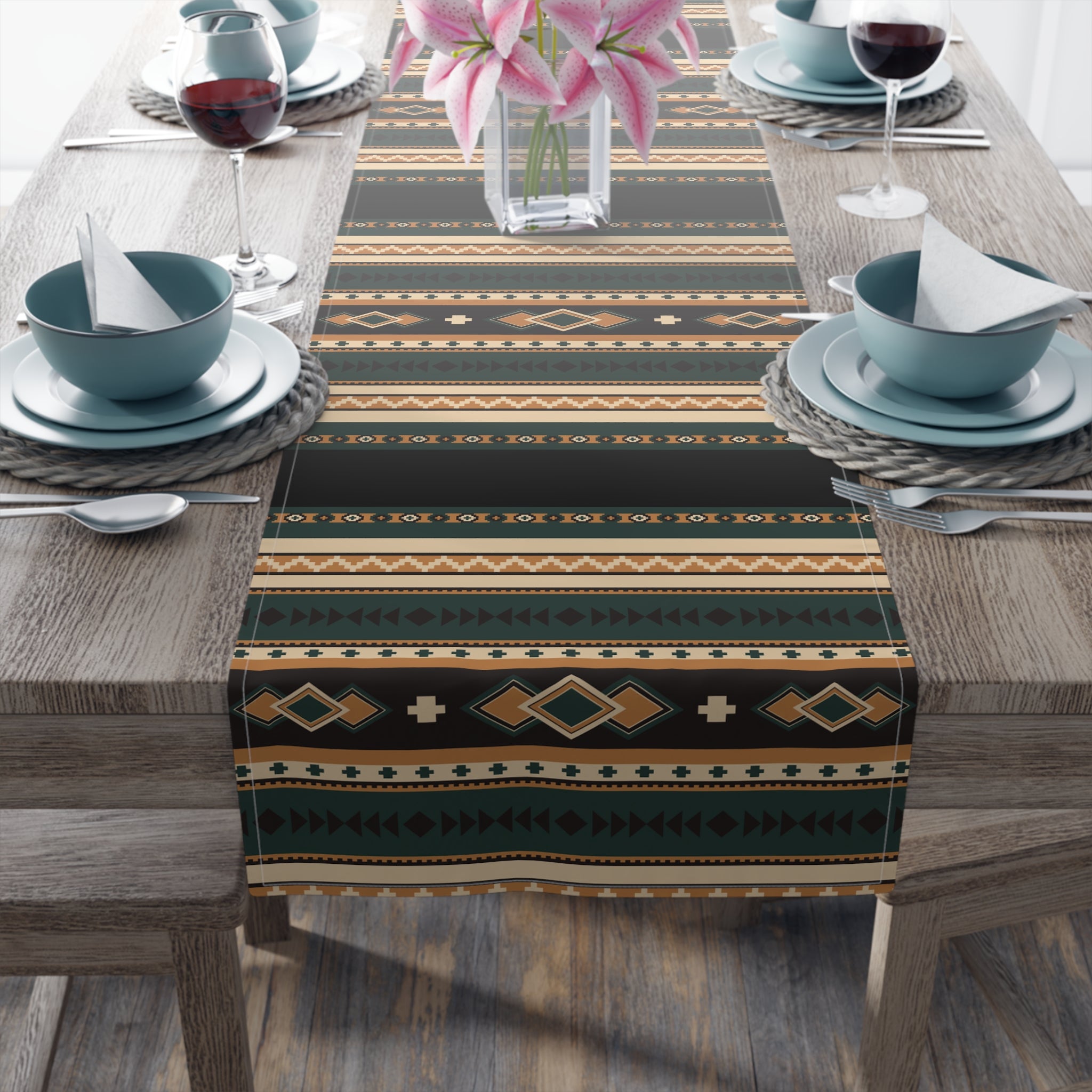 Southwestern Table Runner - Cotton or Polyester, 2 Sizes (36x12 & 72x14 inches) with Rolling Hills Design - Perfect for Dining Room Decor, Kitchen Table Setting & Western Home Decor