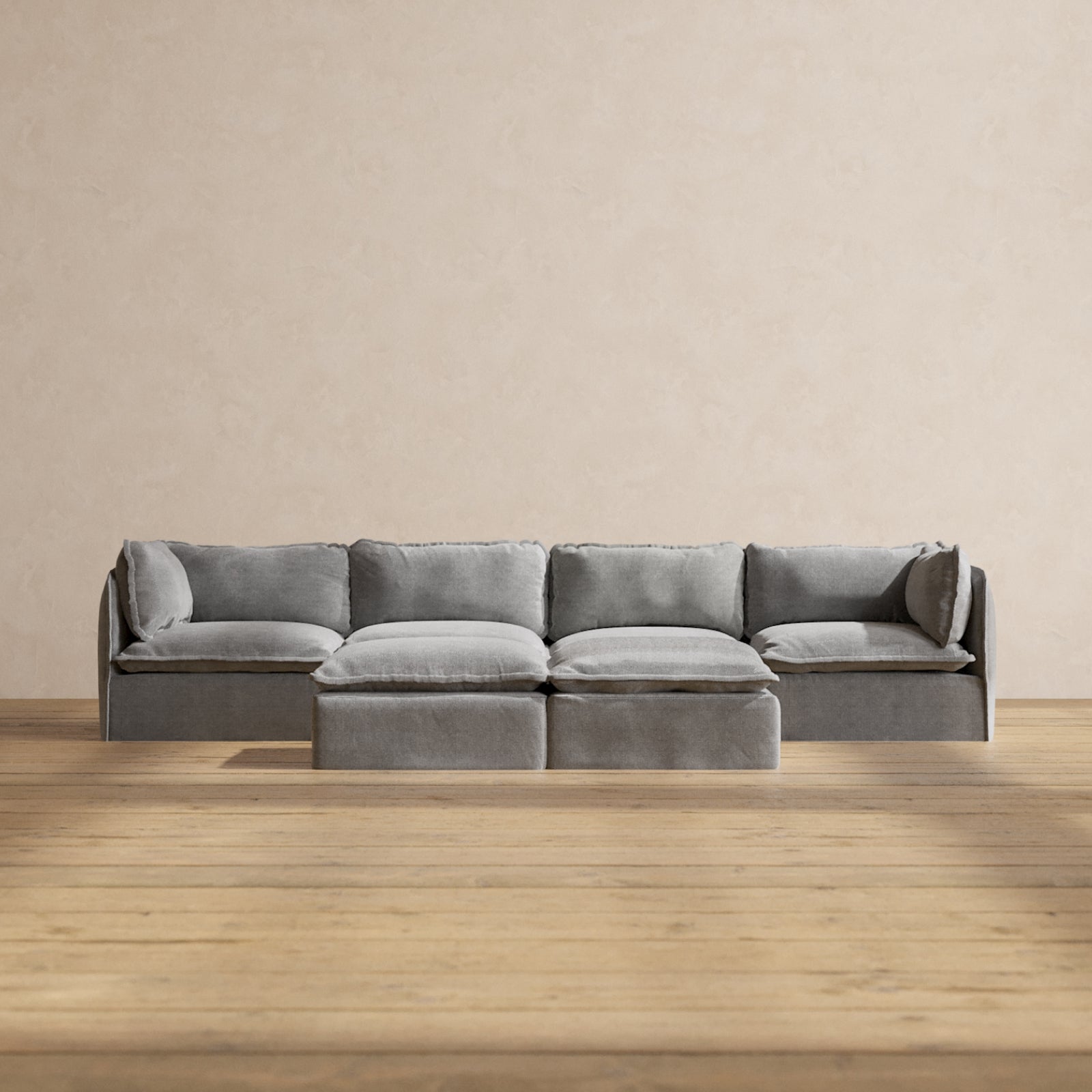 Premium Modular 4-Seater Sofa with Bench Ottoman in Ash Gray - Modern Sectional Couch for Living Room, Family Room & Home Theater Comfort