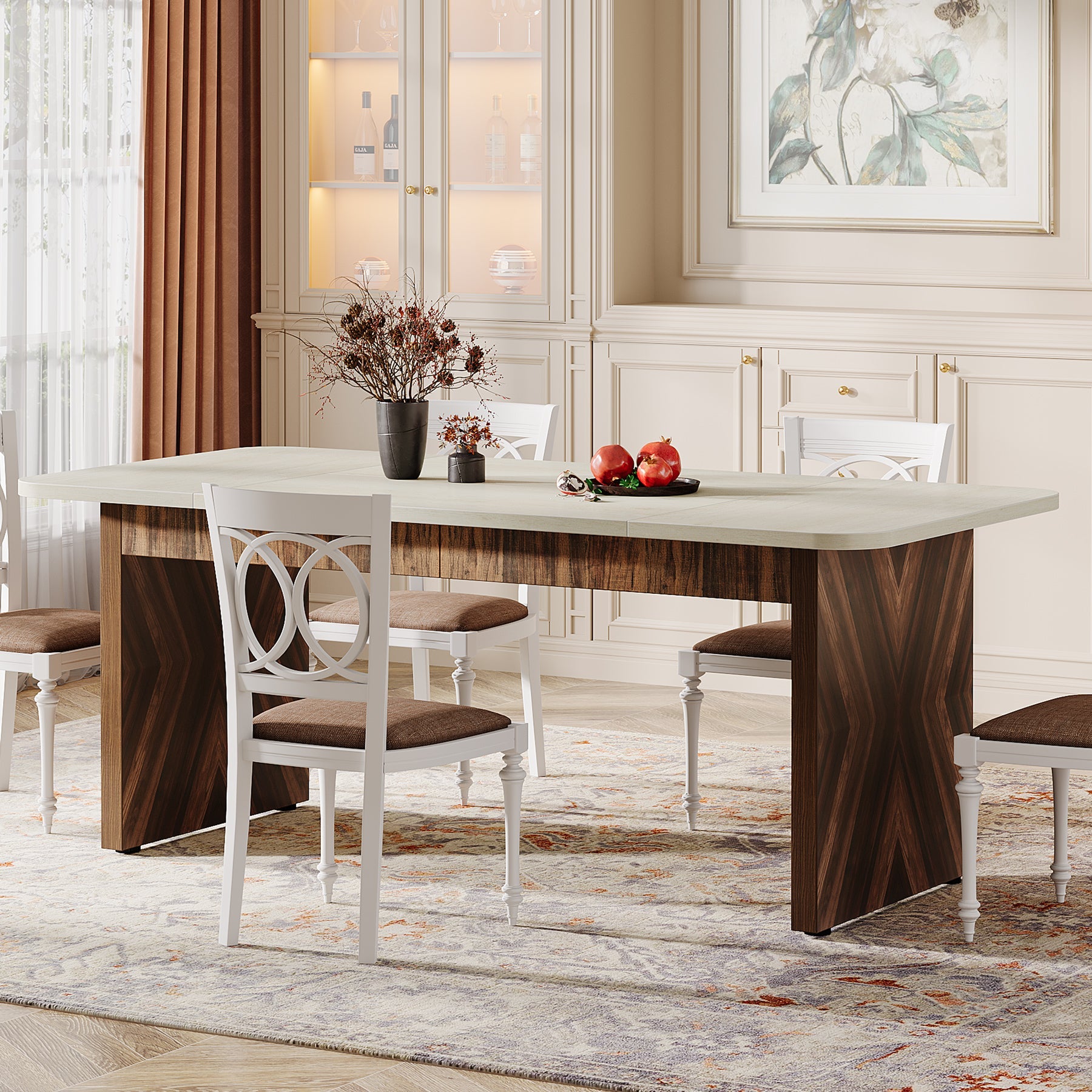 Solid Wood Dining Table - 70 Inch Rectangle Kitchen Table for 6 People - Perfect for Family Meals, Dinner Parties & Small Gatherings