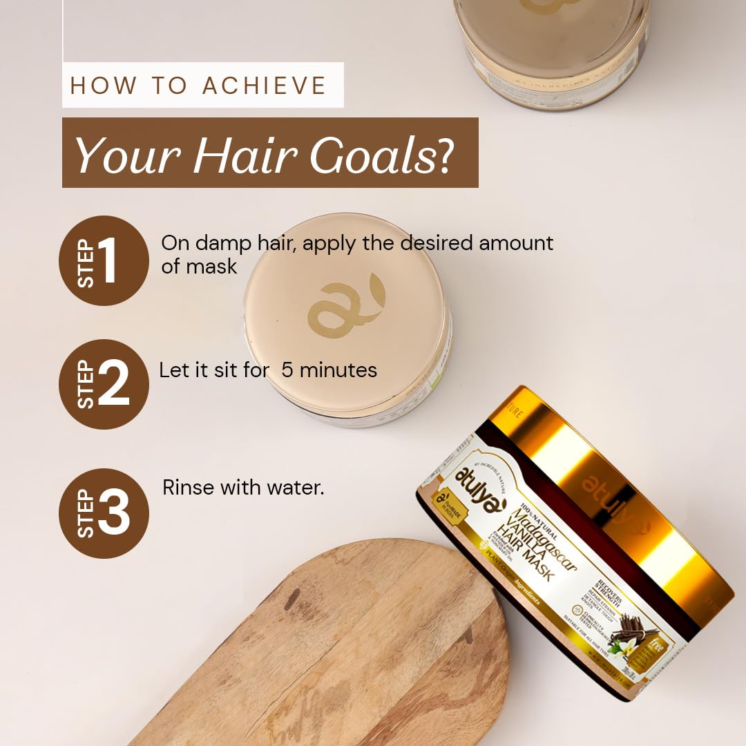 Atulya Madagascar Vanilla Hair Mask - Deep Conditioning Treatment for Dry & Damaged Hair - Nourishing & Repairing Hair Care - Perfect for Salon-Quality Results at Home