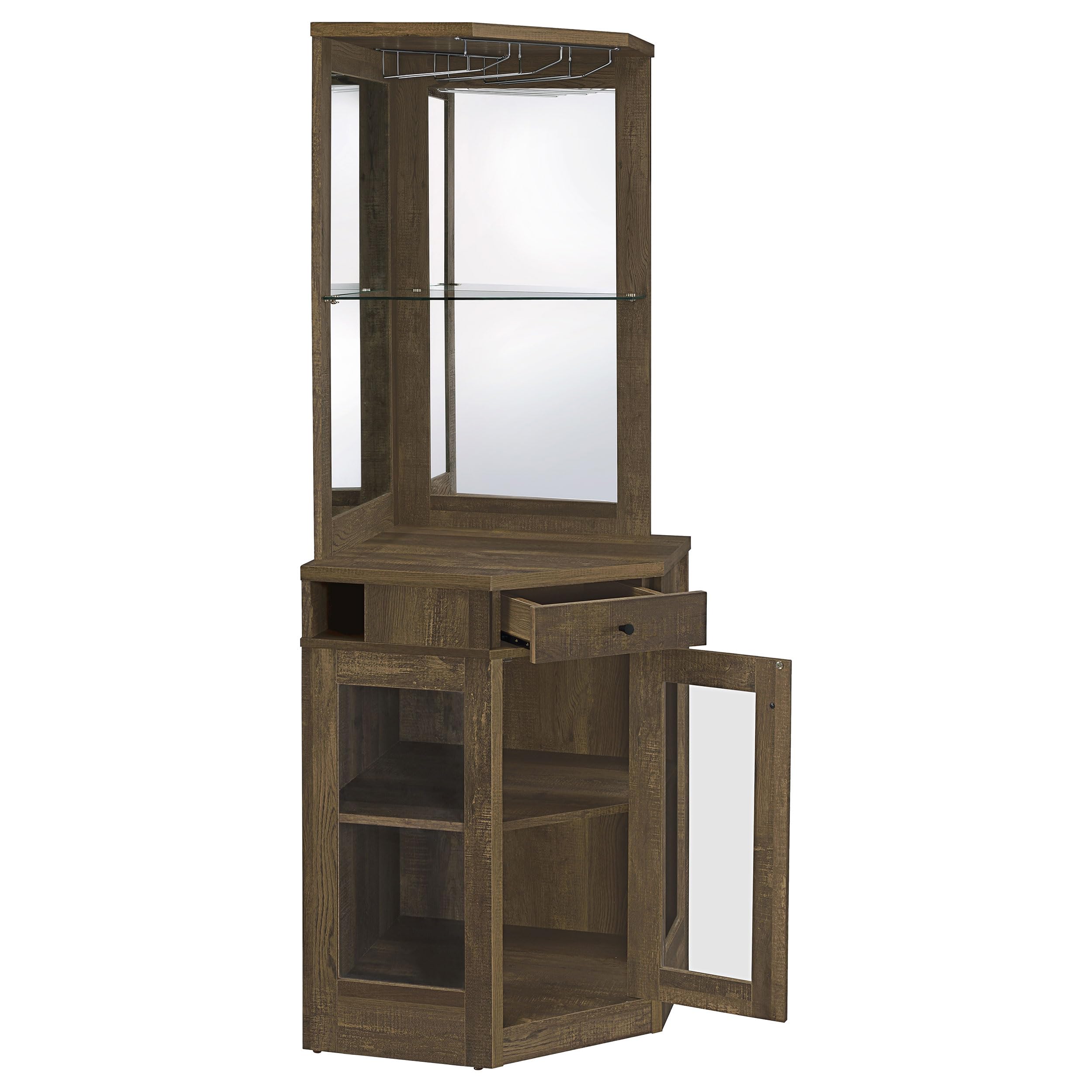 Rustic Oak Bar Cabinet with Stemware Rack - Coaster Furniture 182303 - Perfect for Home Bars, Dining Rooms & Entertaining Spaces