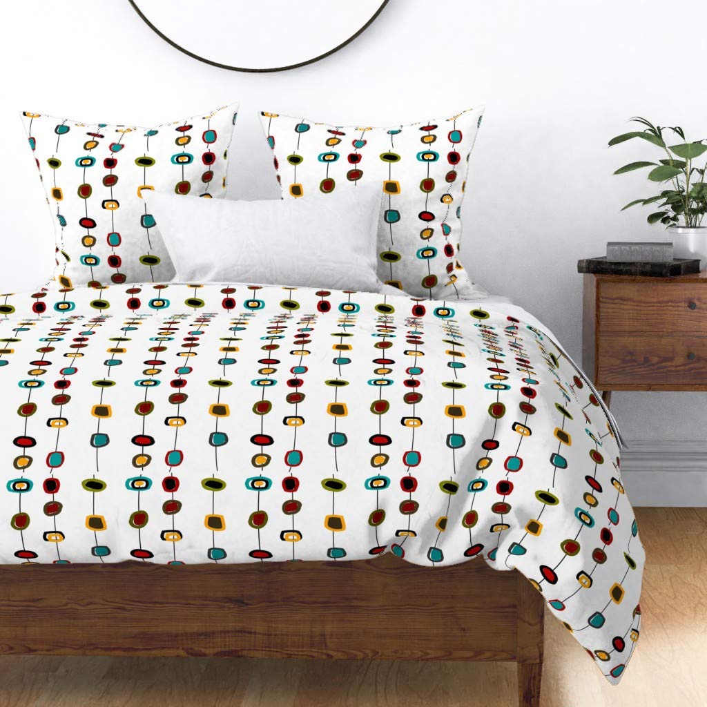 Mid Century Modern Abstract Atomic Era Vintage Print Cotton Sateen Duvet Cover - Twin Size Custom Bedding by Spoonflower | Perfect for Retro Home Decor & Vintage Themed Bedrooms