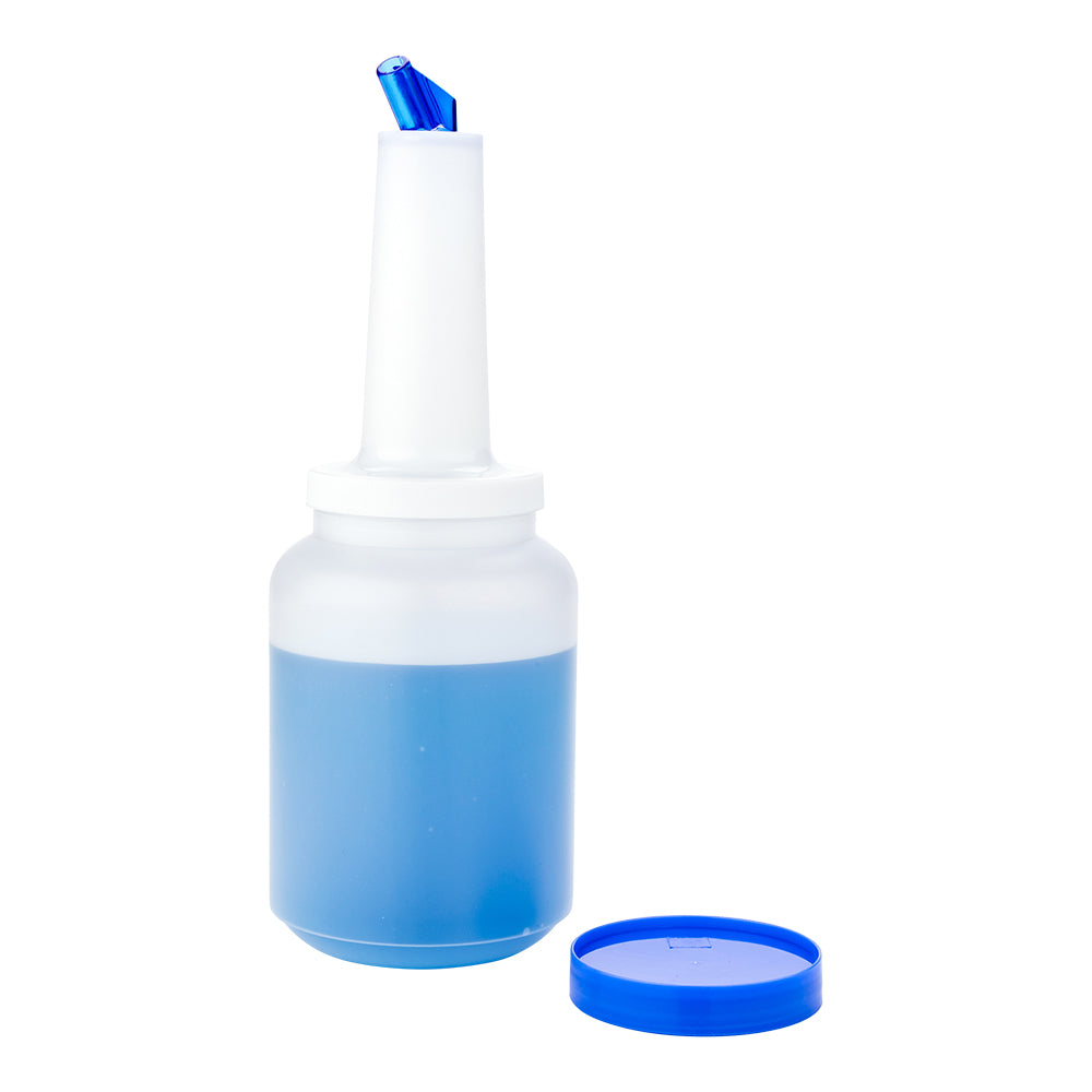 2 Quart Plastic Quick Pour Storage Bottle with Blue Spout & Lid - 4.75