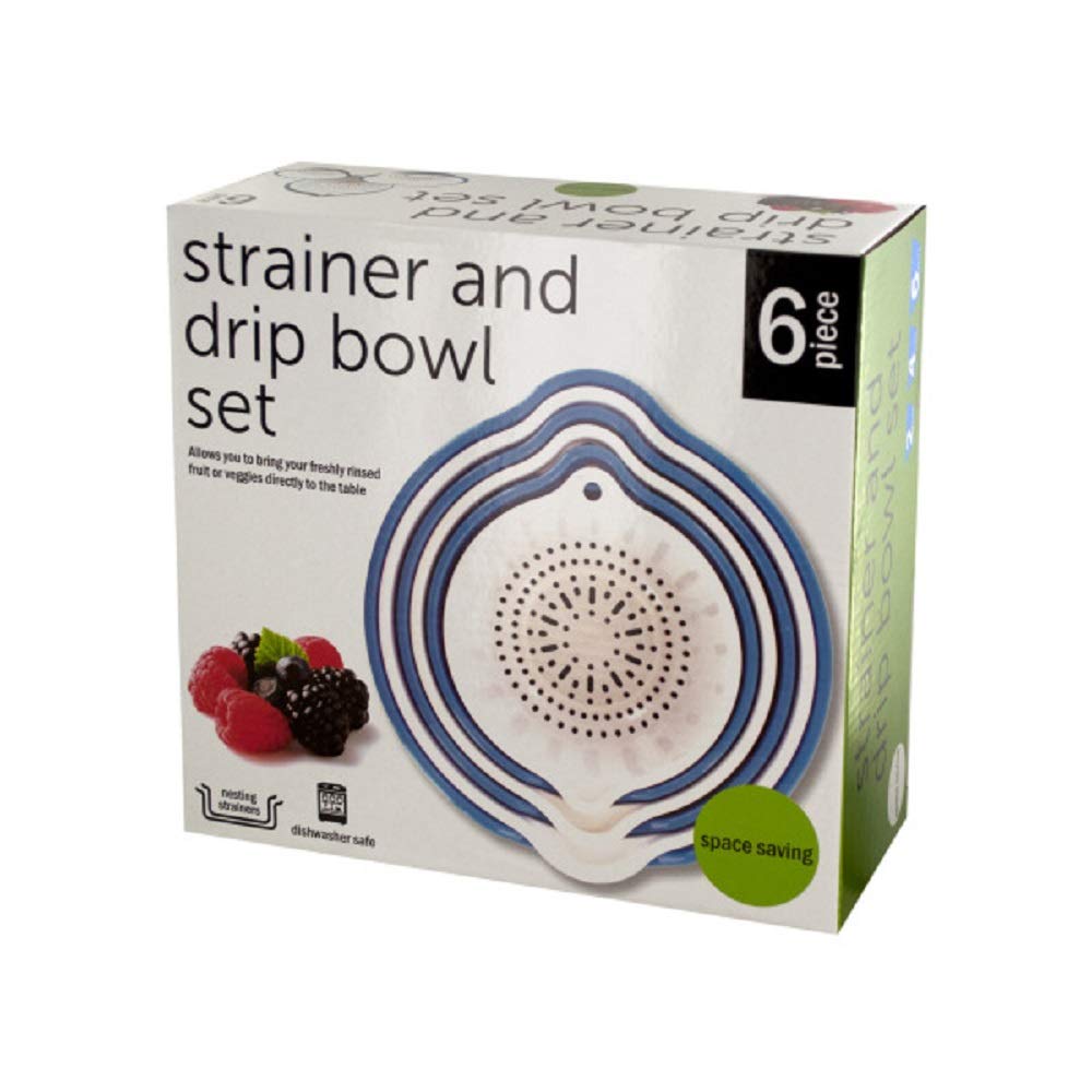 Wholesale Pack of 4 White and Blue 6-Piece Drip Bowl Sets with Strainer - 9.25