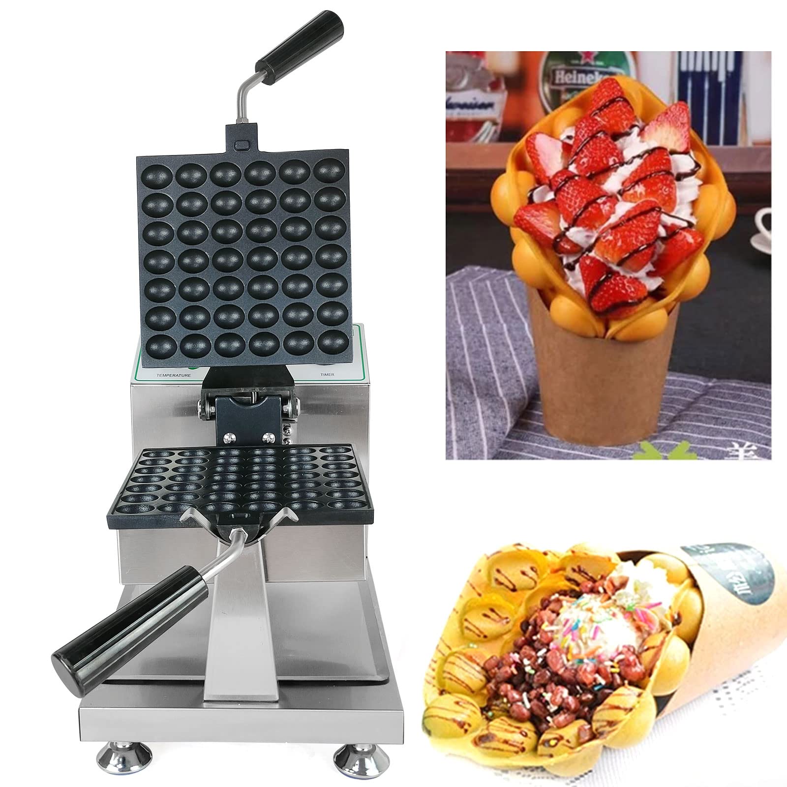 1200W Commercial Stainless Steel Rotating Nonstick Waffle Maker - Electric Bubble Waffle & Egg Waffle Baker for Home, Cafe & Breakfast Business - Perfect for Belgian Waffles, Bubble Waffles & Pancakes