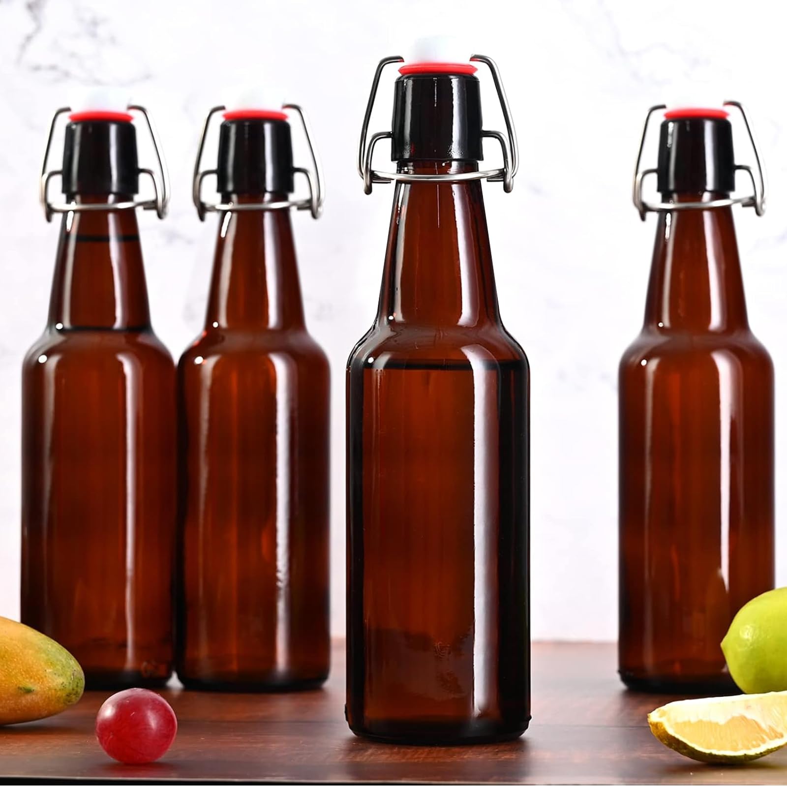 16.5 oz 10 Pack Amber Swing Top Glass Bottles with Airtight Lids - Perfect for Home Brewing, Fermenting Kombucha, Making Vanilla Extract, Storing Beverages, Water & Kefir - Ideal for DIY Projects, Kitchen Storage & Gifts