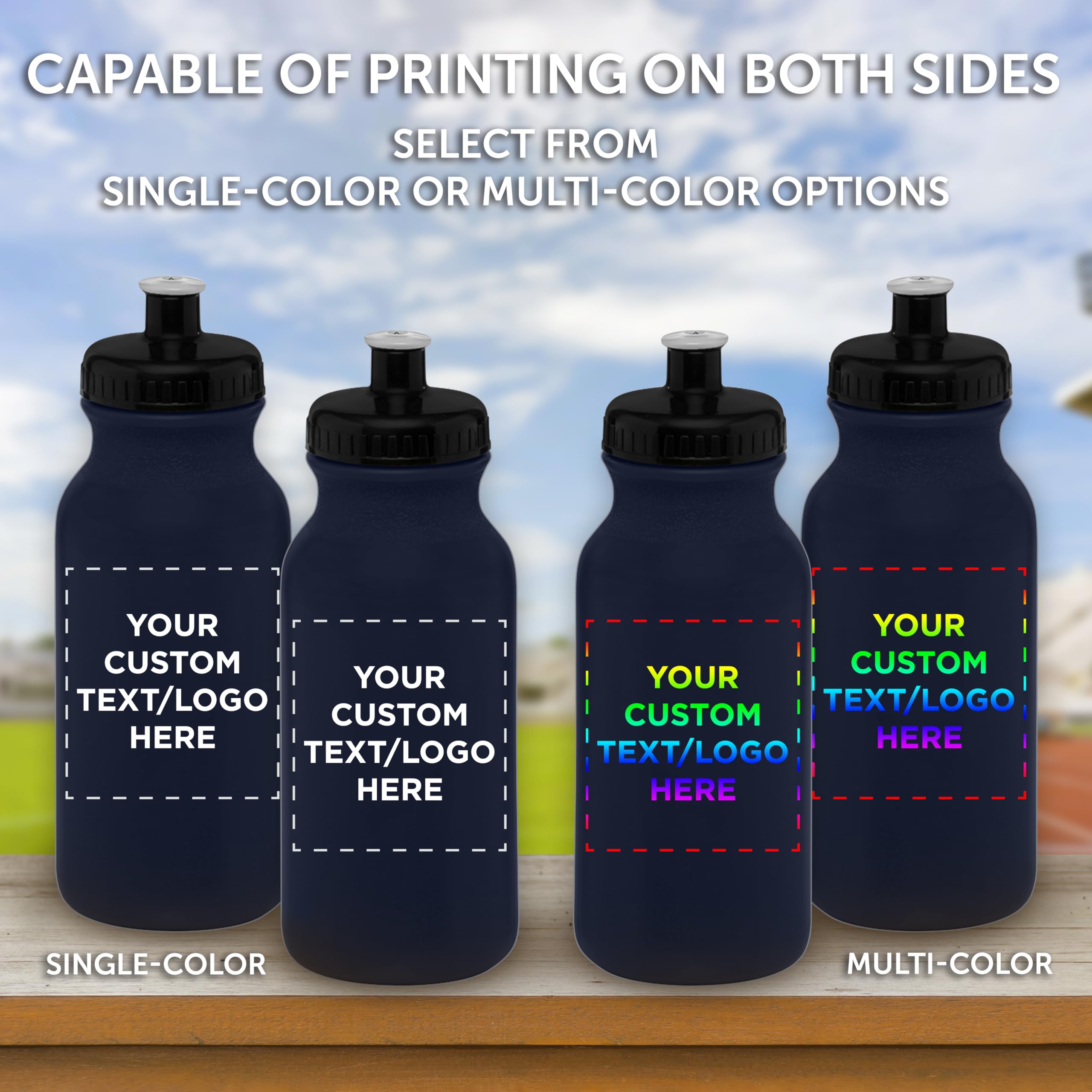 Custom 20 oz. Water Bottles with Push Cap - Bulk Pack of 50 Personalized Navy Blue Sports Bottles | Ideal for Gym, Hiking, Camping & Outdoor Activities | Reusable Hydration for Fitness, Travel & Sports Teams