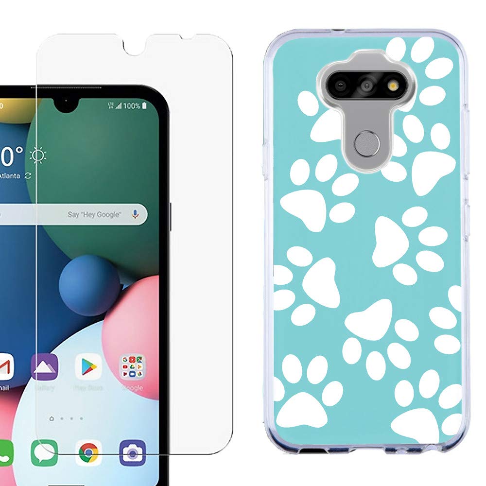 Slim-Fit TPU Case for LG Tribute Monarch with Screen Protector - Pet Paw/Teal for Daily Protection