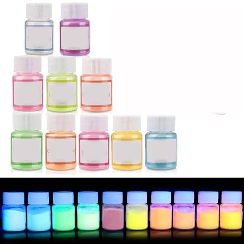 Glow in The Dark Pigment Powder - 10 Vibrant Colors Luminous Paint for DIY Crafts, Halloween, Nail Art & Nighttime Decor (Pack of 10)