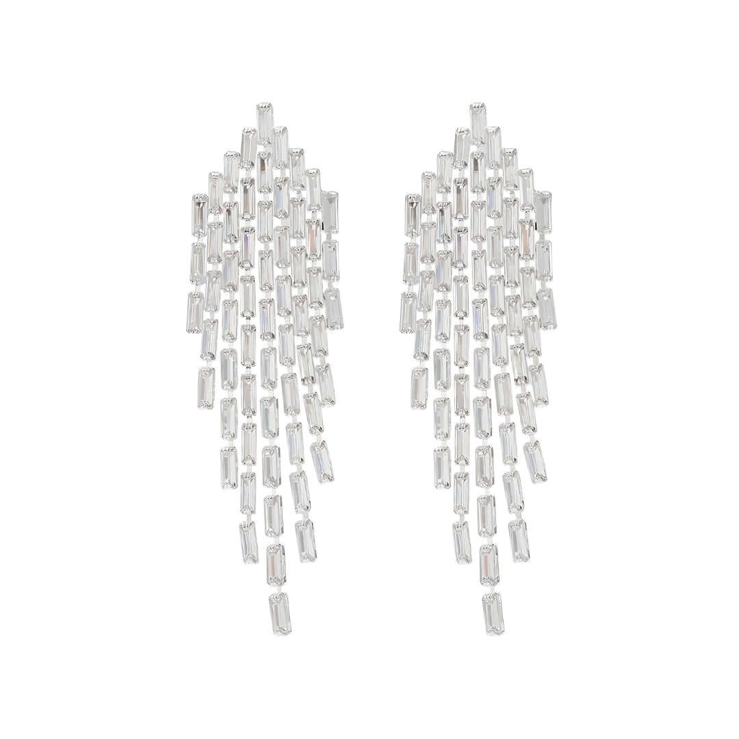 Sparkly Baguette CZ Tassel Waterfall Earrings for Women - Elegant Crystal Drop Dangle Earrings for Party, Wedding & Evening Wear | A7616