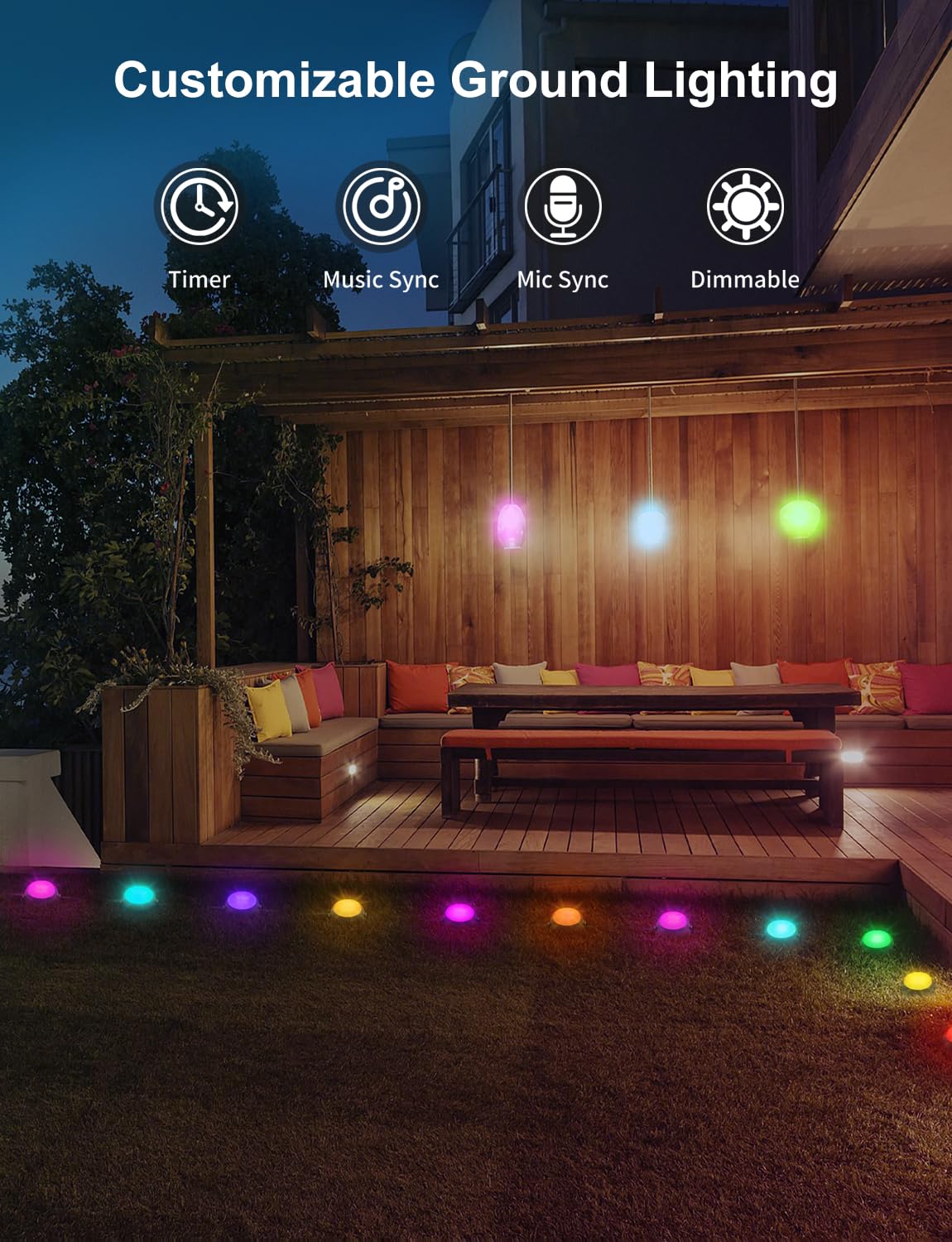 26 Pack Outdoor Ground Lights - 59FT Smart RGBICW Pathway Lighting with Alexa & App Control, IP67 Waterproof Landscape Lights for Garden, Yard, Patio, Lawn Decor | Perfect for Evening Walkways, Backyard Parties & Holiday Decorations