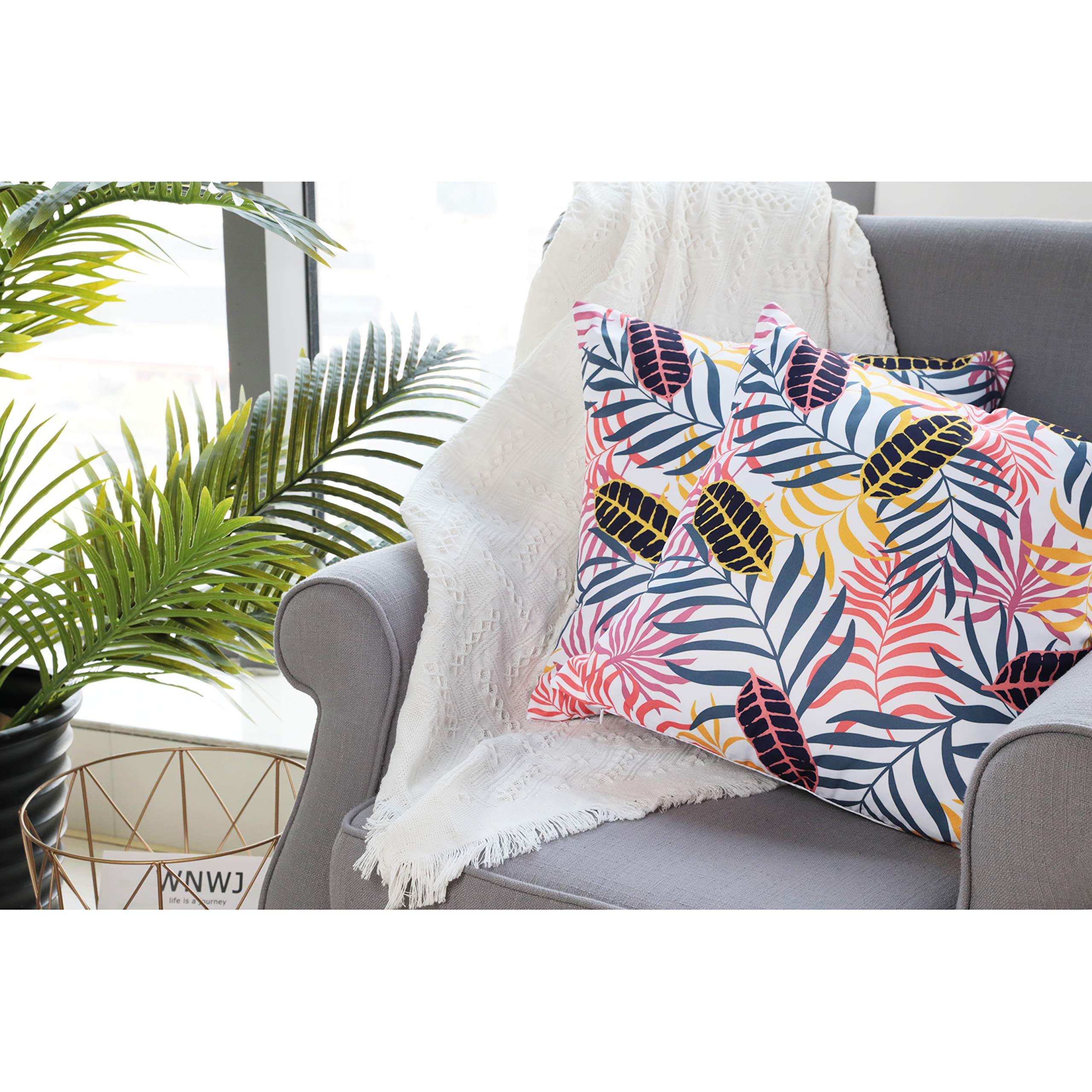 Uhomy 18x18 Inch Decorative Cushion Covers - Tropical Monstera Leaf Design, Set of 2 Square Throw Pillow Covers for Bed, Sofa, Chair & Car - Vibrant Hawaii Summer Rainforest Pattern (45x45 cm) - Perfect for Beach House, Boho Decor & Living Room Accents