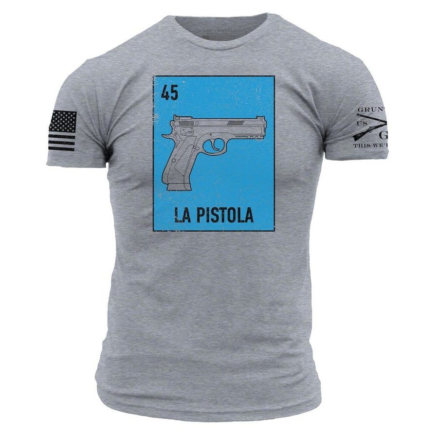 La Pistola Graphic T-Shirt for Men - Dark Heather Gray Cotton Tee | Casual Streetwear & Everyday Comfort