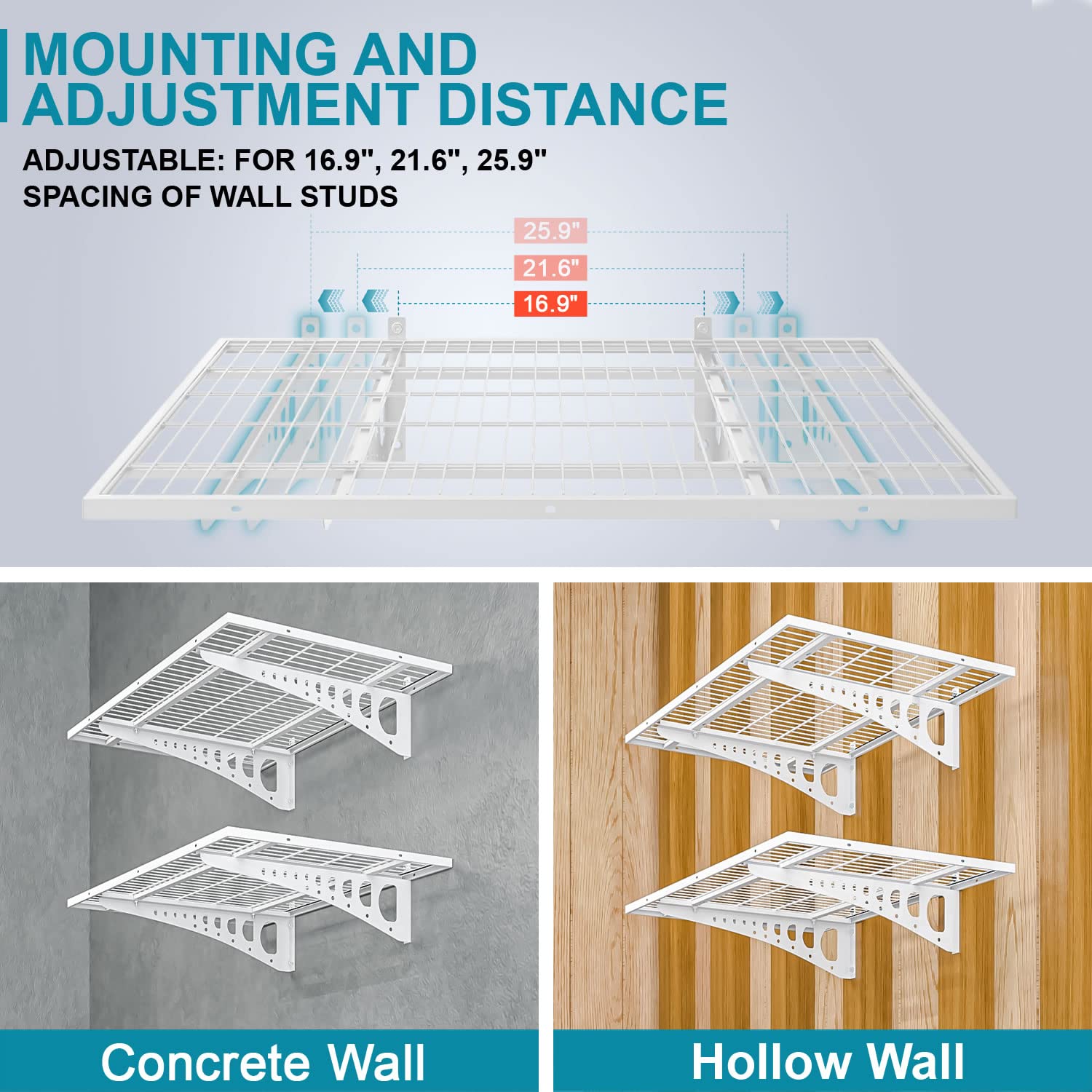 Heavy Duty Wall Mounted Garage Storage Shelves 2 Pack 2x3ft - 500 lbs Capacity White Metal Adjustable Floating Shelves for Garage Organization, Workshop, Basement & Closet Storage System